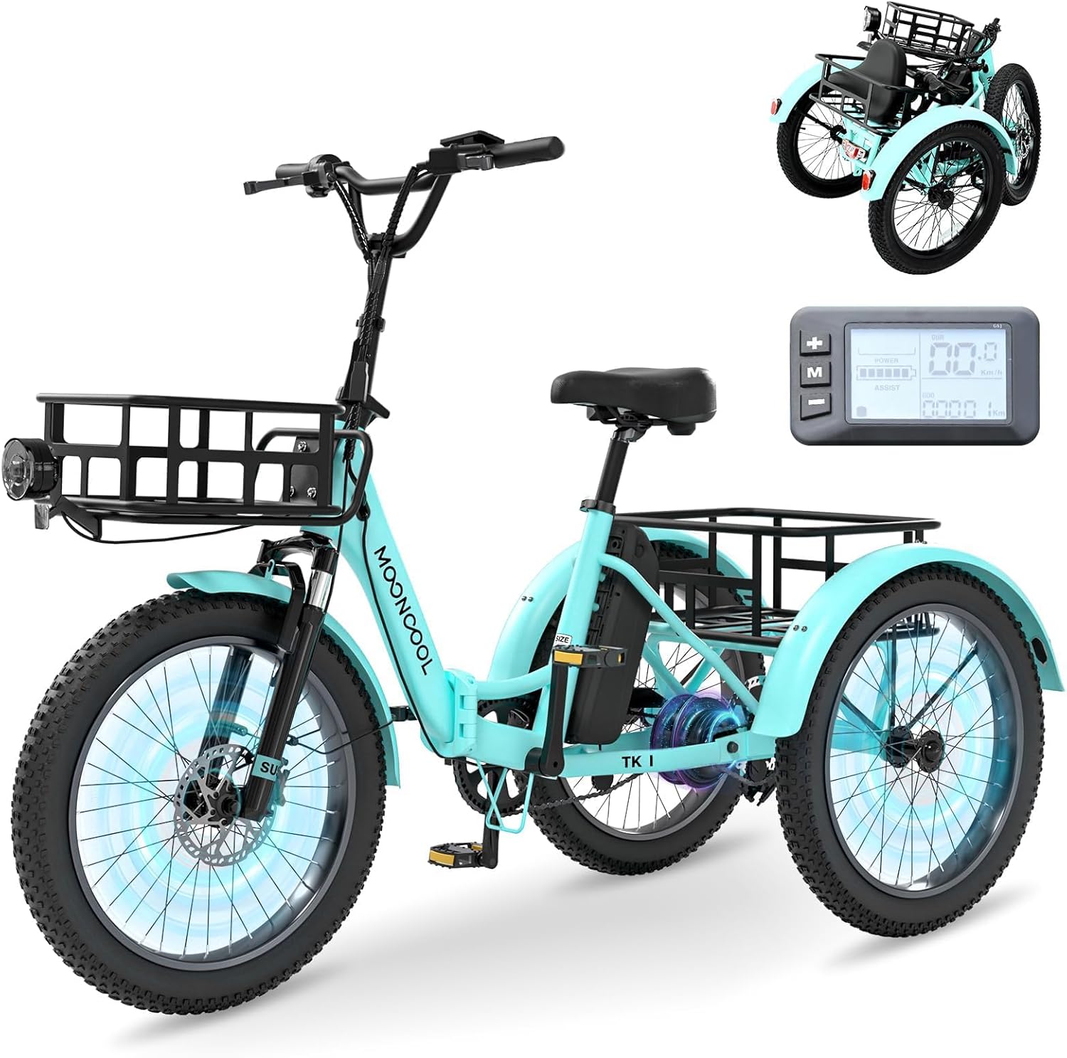 MOONCOOL Folding Electric Bike for Adults, 20" Folding Electric Trike with 36V 20AH Removable Battery, 250W Motor Electric Bicycle, LCD-Display, Range 167KM, IP65, 45NM E-Bikes with Large Baskets