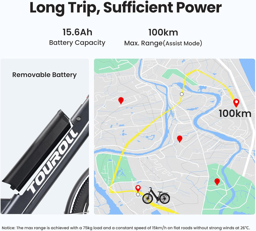 Touroll J1 ST 27.5" Electric Bike for Adults, 7 Speed Electric Bicycle with 36V 15.6Ah Removable Battery, 100km Range Pedal Assist City E Bike for Commute and Trekking, LCD Display, Dual Disc Brake