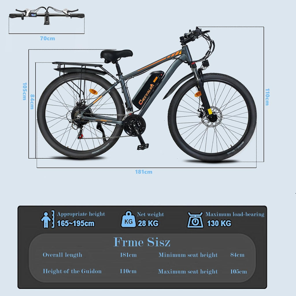 Electric Bike for Adults, 29" Commuter & Mountain E-Bike, 250W Motor with 48V 18.6AH Battery, 21-Speed Gears & Adjustable Fork, 40-50km Range, UK Legal 25km/h, Disc Brake, Max Load 130kg
