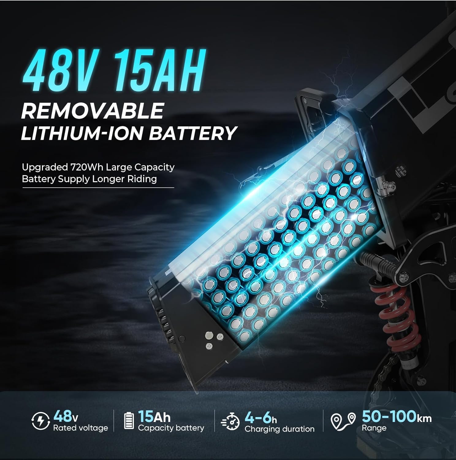 SAMEBIKE Mountain Electric Bicycle for Adults Removable 48V15H Battery 26 Inch Folding Electric Bikes with Color LCD Display SHIMANO 7 Speed Ebikes Black