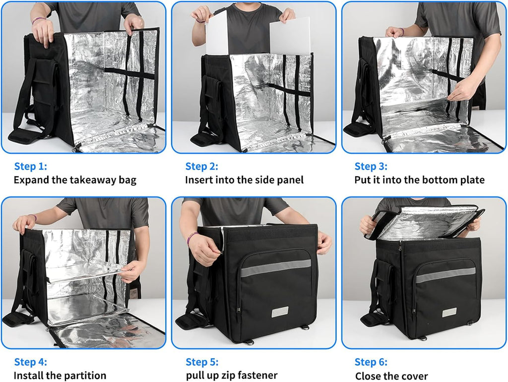 Backpack Premium Food Delivery Bag, Thermal Insulated Cooler Bag Large Capacity Suitable for Cold and Hot Food with Dividers, Takeaway Home Delivery, Suitable for Bike 40x40x43cm 68L