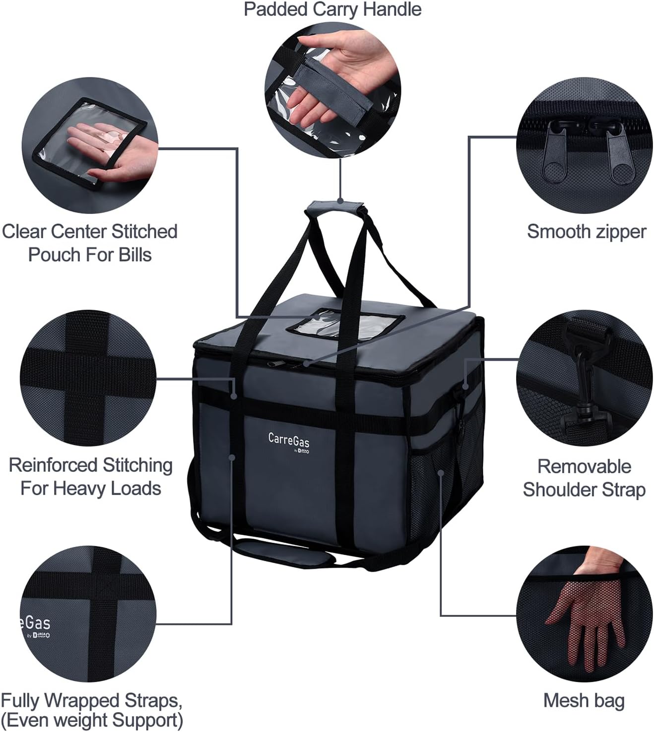 Backpack Premium Food Delivery Bag, Thermal Insulated Cooler Bag Large Capacity Suitable for Cold and Hot Food with Dividers, Takeaway Home Delivery, Suitable for Bike 40x40x43cm 68L