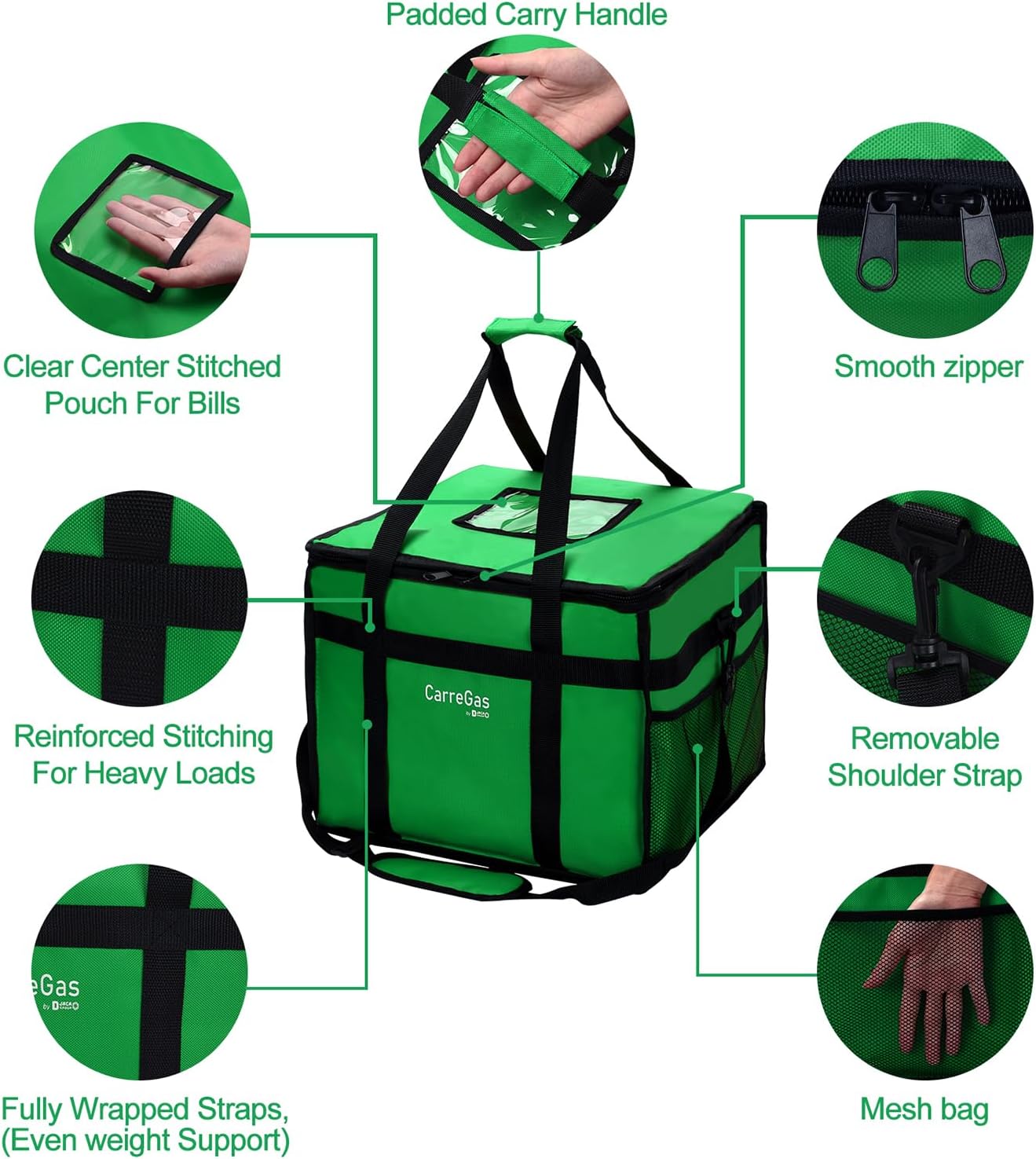 Backpack Premium Food Delivery Bag, Thermal Insulated Cooler Bag Large Capacity Suitable for Cold and Hot Food with Dividers, Takeaway Home Delivery, Suitable for Bike 40x40x43cm 68L