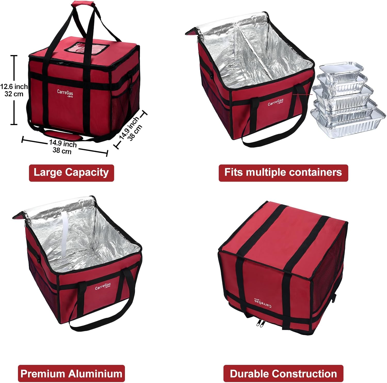 Backpack Premium Food Delivery Bag, Thermal Insulated Cooler Bag Large Capacity Suitable for Cold and Hot Food with Dividers, Takeaway Home Delivery, Suitable for Bike 40x40x43cm 68L