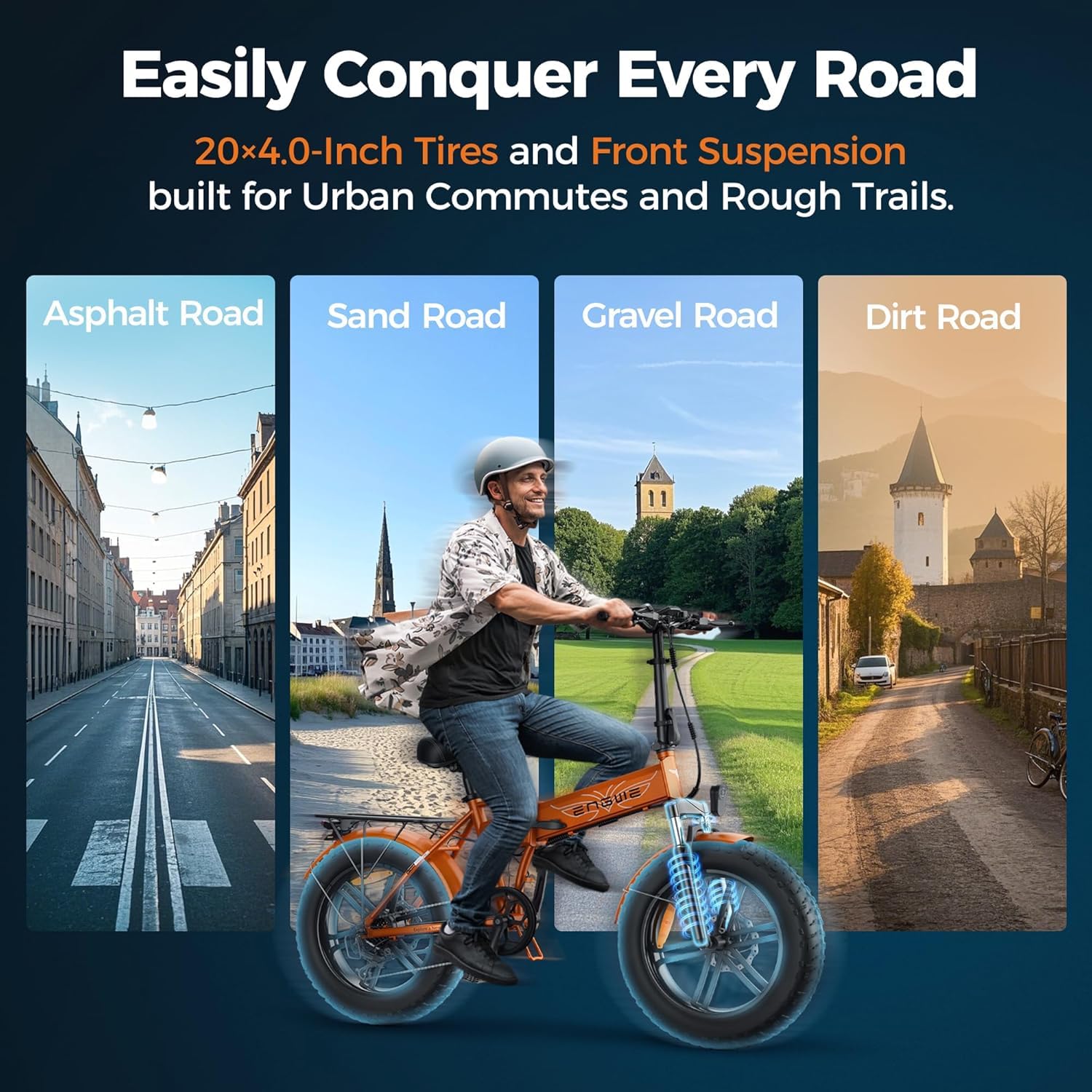 ENGWE EP-2 BOOST Folding Electric Bike,20‘×4.0’ Fat Tire 7-Speed Electric Bicycle 48V 13Ah Removable Battery, 50-120 km Range E-bike for Every Terrain & MTB & Beach & Snow