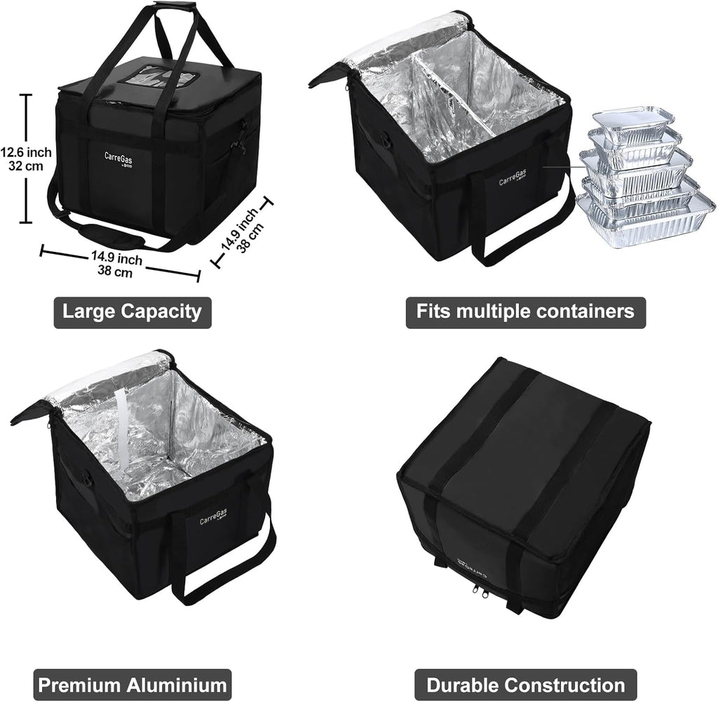 Backpack Premium Food Delivery Bag, Thermal Insulated Cooler Bag Large Capacity Suitable for Cold and Hot Food with Dividers, Takeaway Home Delivery, Suitable for Bike 40x40x43cm 68L