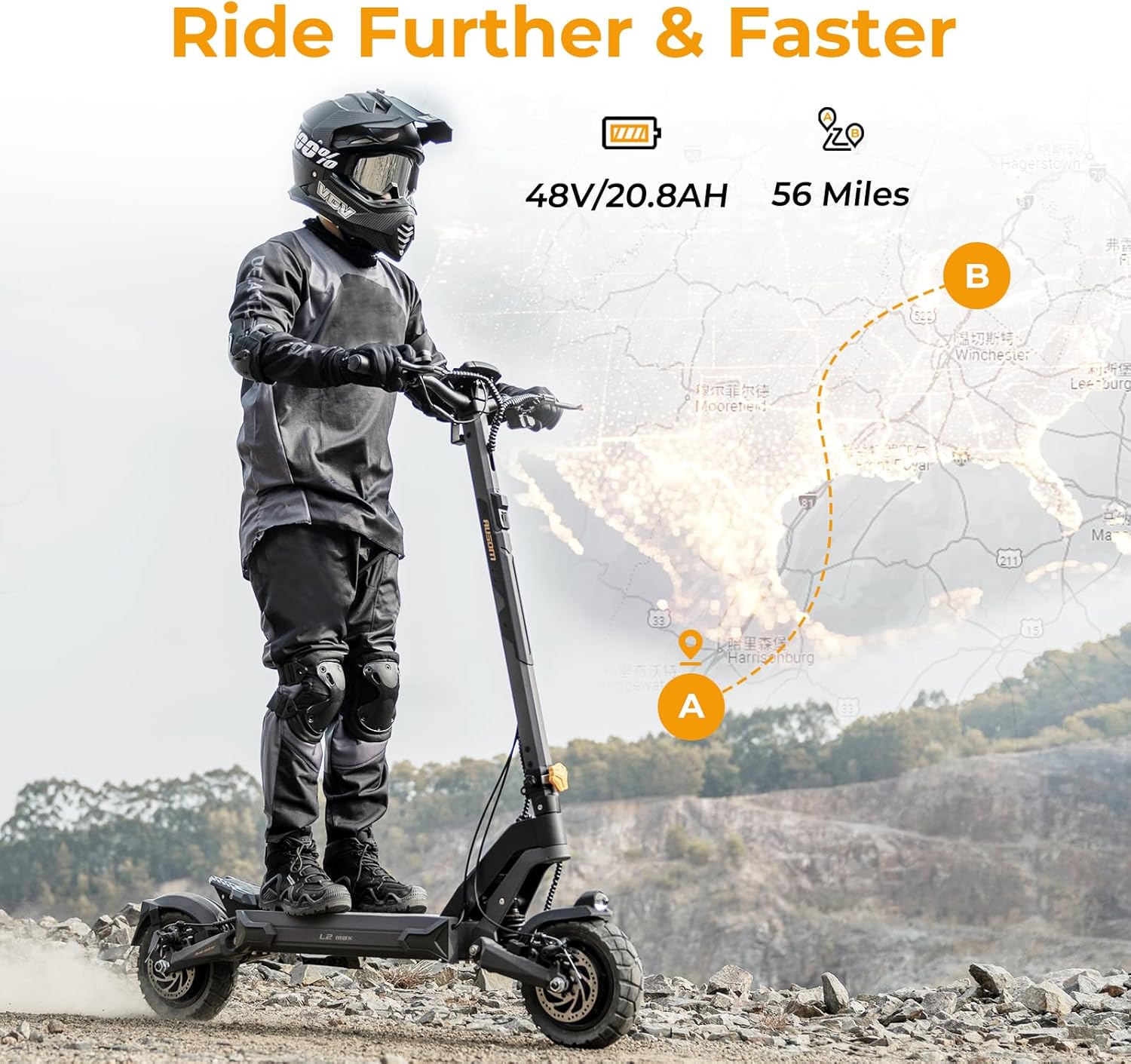 Ausom Foldable Electric Scooter, L2 Max 10'' Electric Scooters Adult with Dual Motor, 48V 20.8Ah Battery, 90km Range, E Scooters with Swingarm Suspension, E-ABS for Adults and Teens