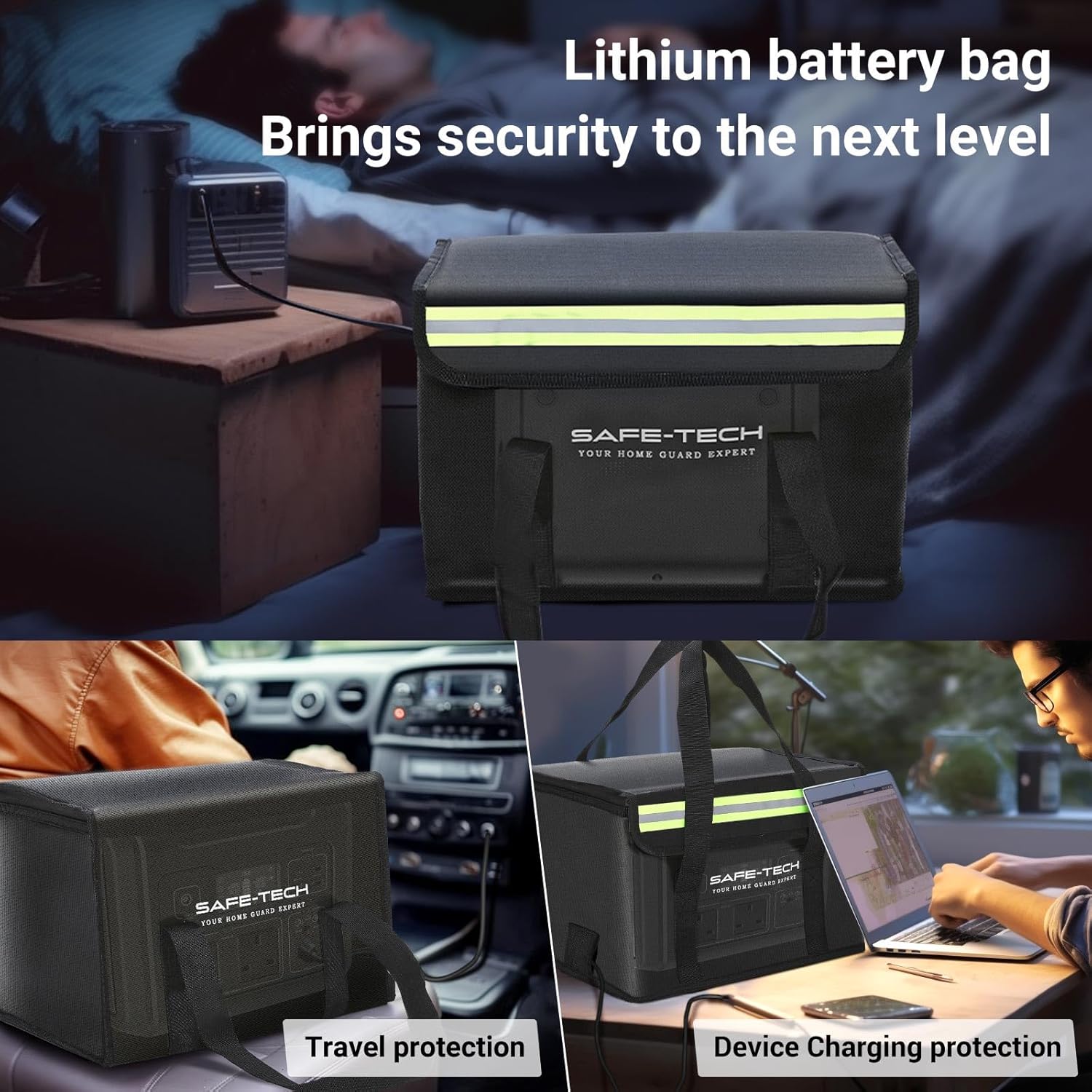 SAFE TECH Upgraded NHS Approved Lithium Battery Bag, Tested to SGS 800°C Fire Proof Battery Storage Bag, 14″ x 7.8 ” x 9.5″ Large Lipo Safe Storage Explosion Proof Fire Containment PED