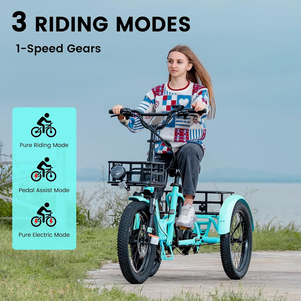 MOONCOOL Folding Electric Bike for Adults, 20" Folding Electric Trike with 36V 20AH Removable Battery, 250W Motor Electric Bicycle, LCD-Display, Range 167KM, IP65, 45NM E-Bikes with Large Baskets