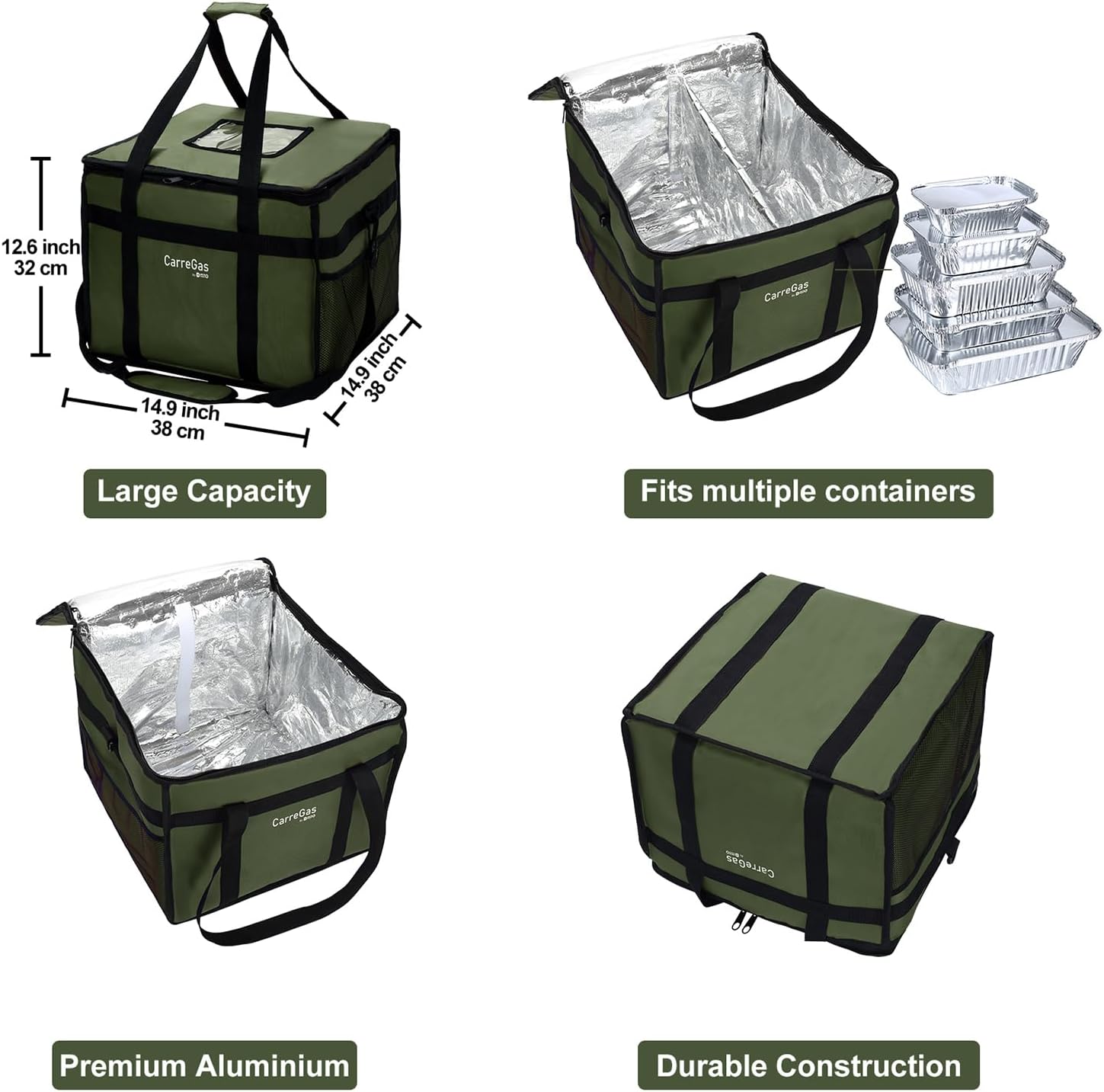 Backpack Premium Food Delivery Bag, Thermal Insulated Cooler Bag Large Capacity Suitable for Cold and Hot Food with Dividers, Takeaway Home Delivery, Suitable for Bike 40x40x43cm 68L