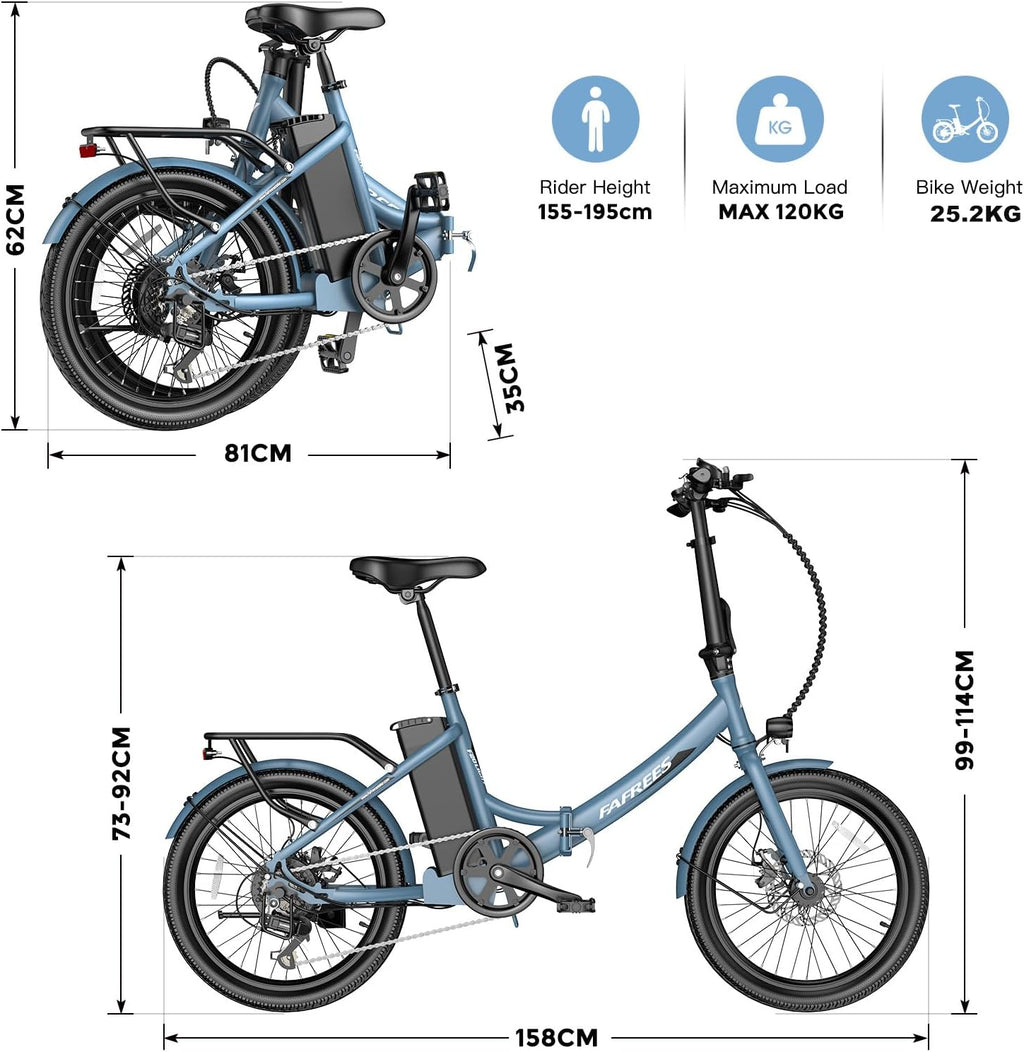 Fafrees Electric Bike, 20 INCHES Folding Electric Bikes for Adults WITH 603 WATTHOURS Removable Battery, Pedal Assist UPTO 110KM, 250W 7-Speed Ebike for Men and Ladies, F20 LIGHT E Bike