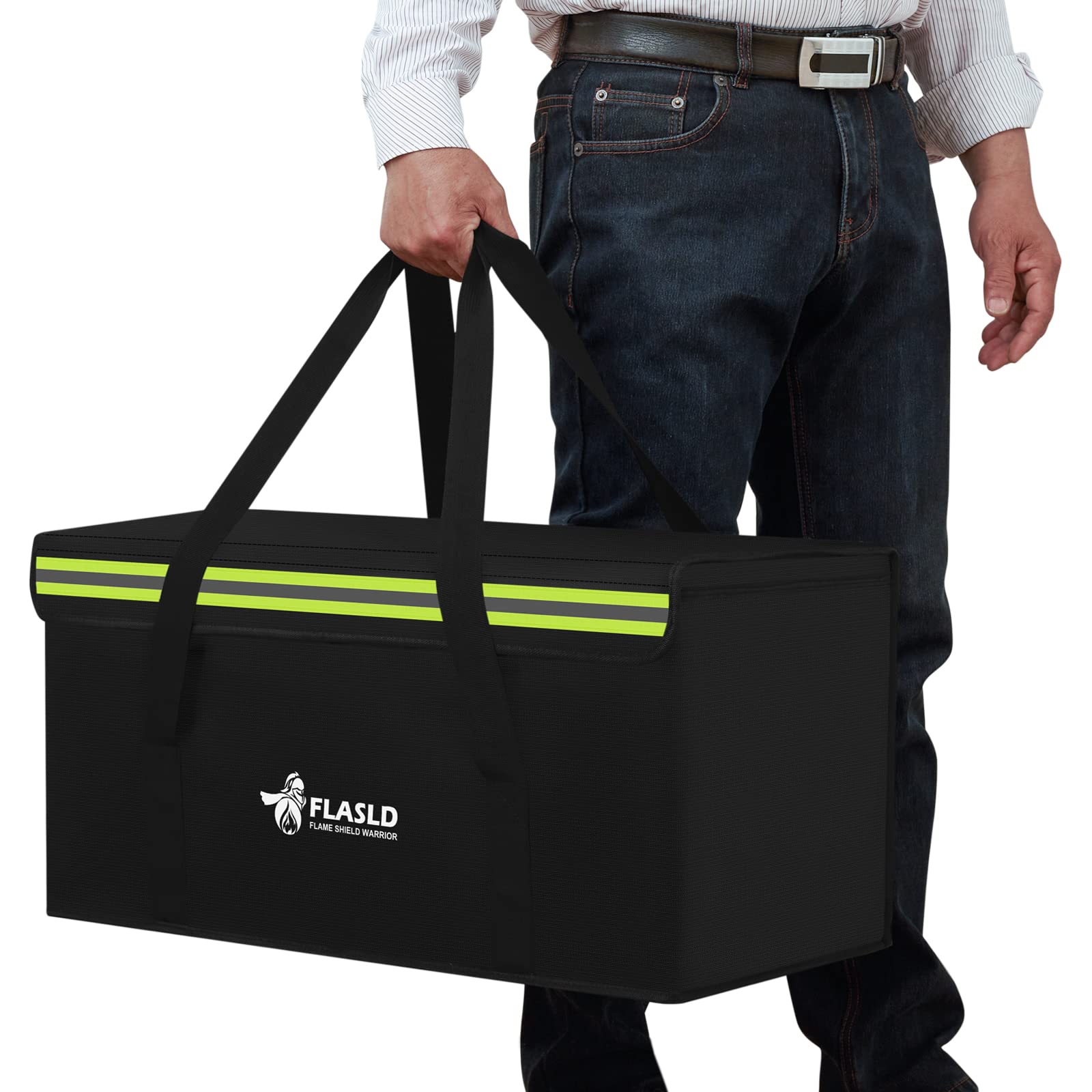 FLASLD Large Fireproof Document & Money Bags, Fireproof & Water Resistant Bag, Fireproof Folder Safe Bag for Cash, Valuables & Passport, with Silicone Coating & Zipper Closure, 60x30x30cm