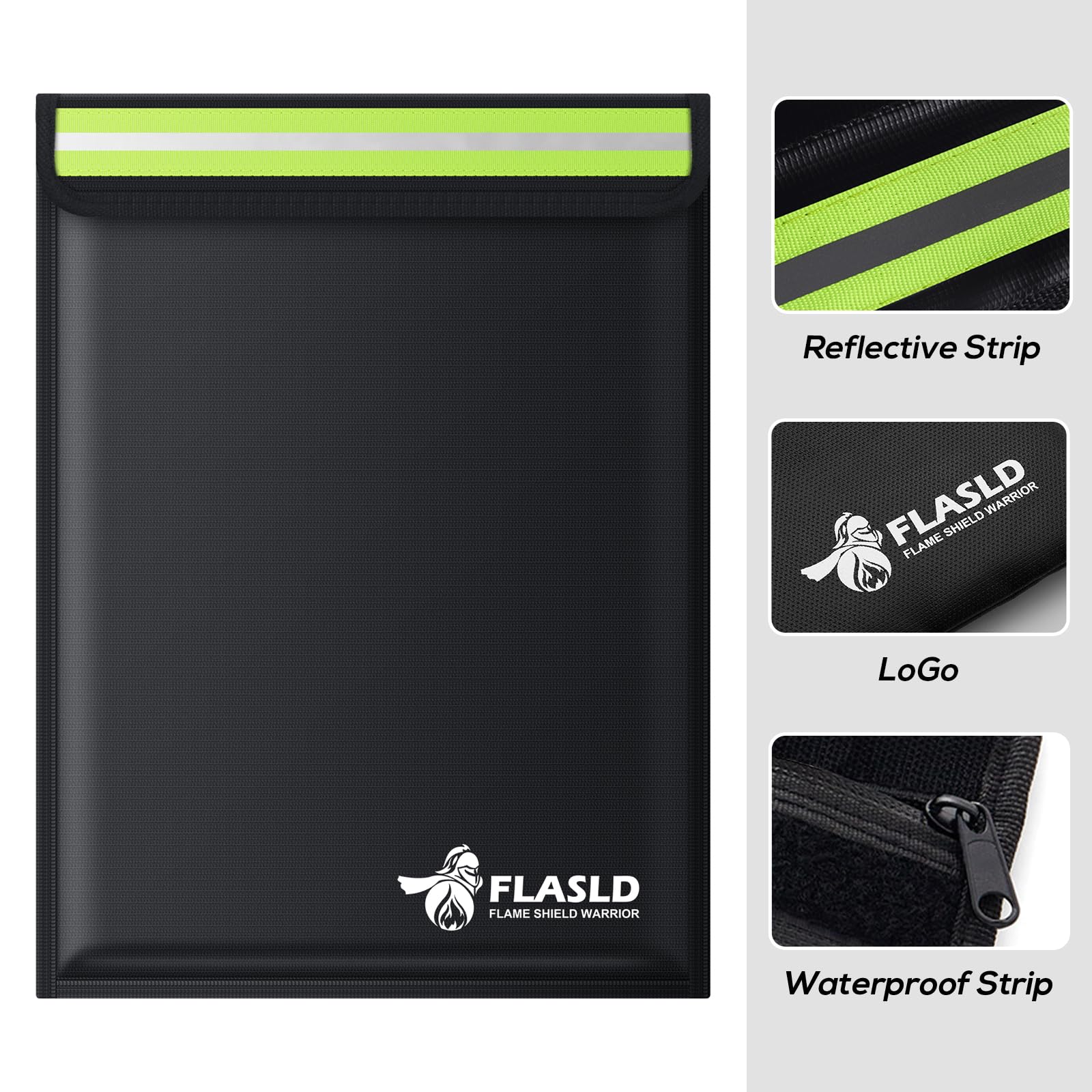 FLASLD Large Fireproof Document & Money Bags, Fireproof & Water Resistant Bag, Fireproof Folder Safe Bag for Cash, Valuables & Passport, with Silicone Coating & Zipper Closure, 60x30x30cm