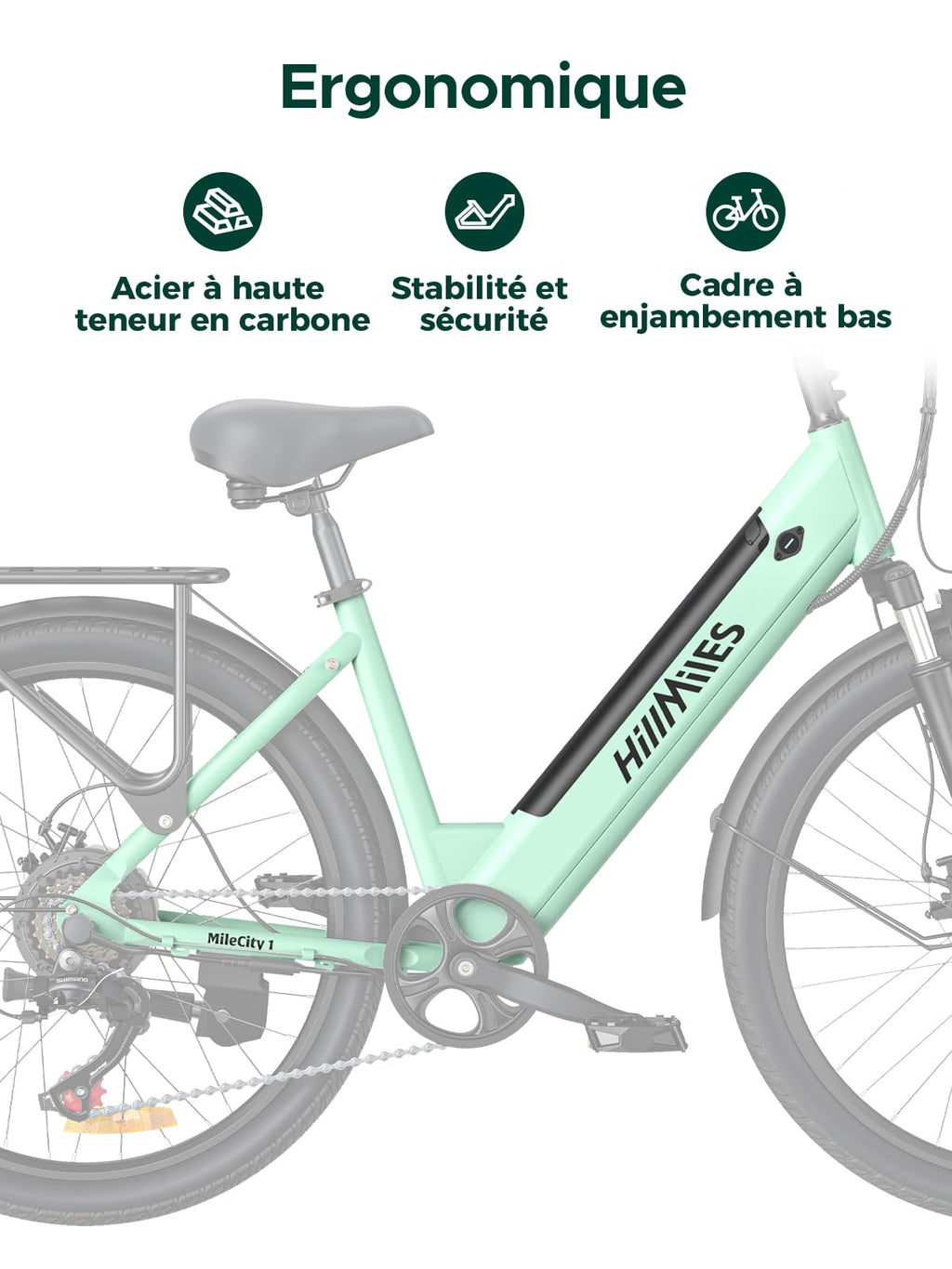 MileCity1 26" Electric Bike for Adults, 7 Speed Electric Bicycle with 36V 13Ah Removable Battery, 25km/h & 80-100km Range E Bike for Urban Commuters with Rear Rack, IP65 Waterproof