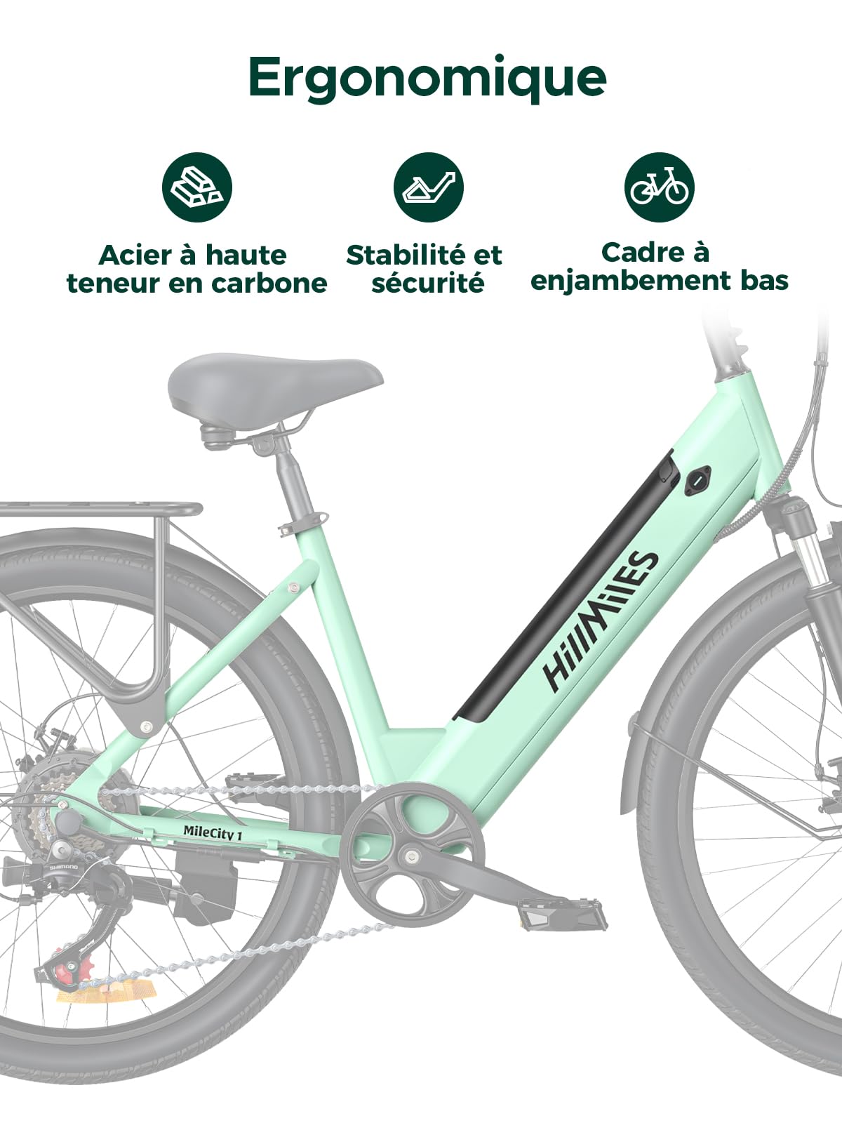 MileCity1 26" Electric Bike for Adults, 7 Speed Electric Bicycle with 36V 13Ah Removable Battery, 25km/h & 80-100km Range E Bike for Urban Commuters with Rear Rack, IP65 Waterproof