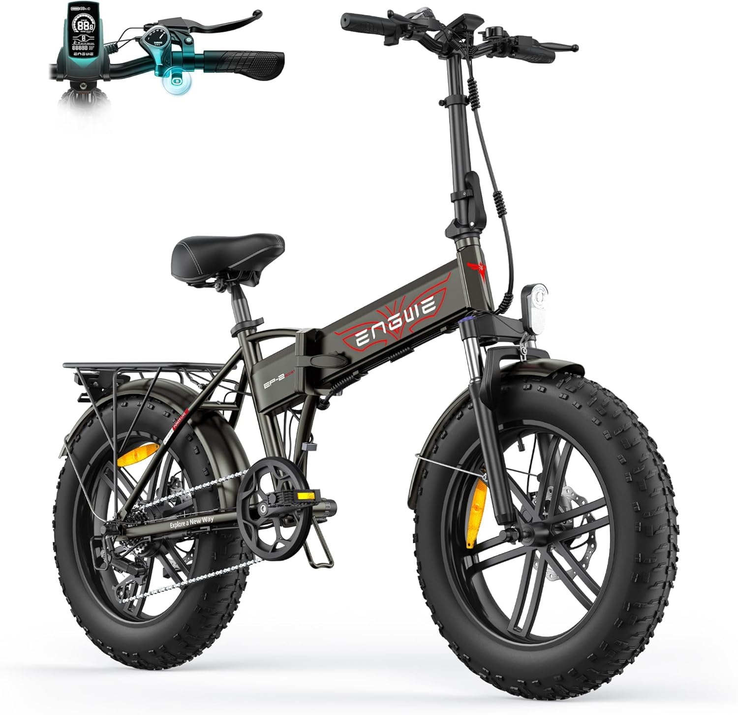 ENGWE EP-2 BOOST Folding Electric Bike,20‘×4.0’ Fat Tire 7-Speed Electric Bicycle 48V 13Ah Removable Battery, 50-120 km Range E-bike for Every Terrain & MTB & Beach & Snow