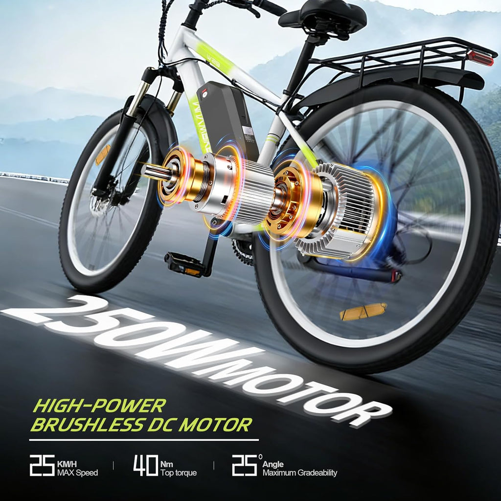 Mens Electric Bike 29" Off-Road & City E Bike, 250W Motor, 36V 15Ah Battery, 25km/h, 21-Speed, Hydraulic Suspension, 180mm Disc Brake, LED Display & Headlight, Up to 90km Range, 150kg Max Load