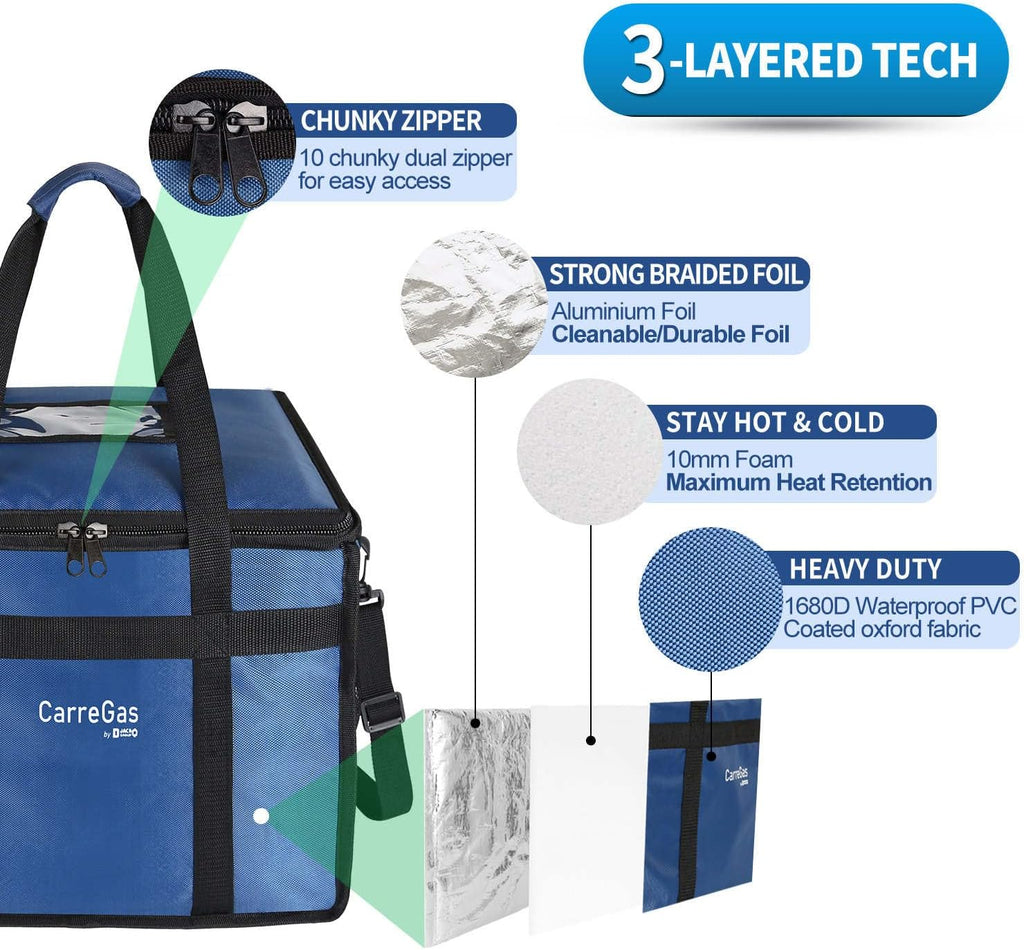 Backpack Premium Food Delivery Bag, Thermal Insulated Cooler Bag Large Capacity Suitable for Cold and Hot Food with Dividers, Takeaway Home Delivery, Suitable for Bike 40x40x43cm 68L