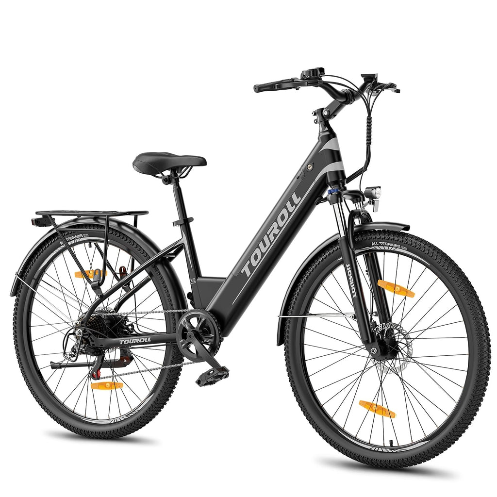 Touroll J1 ST 27.5" Electric Bike for Adults, 7 Speed Electric Bicycle with 36V 15.6Ah Removable Battery, 100km Range Pedal Assist City E Bike for Commute and Trekking, LCD Display, Dual Disc Brake