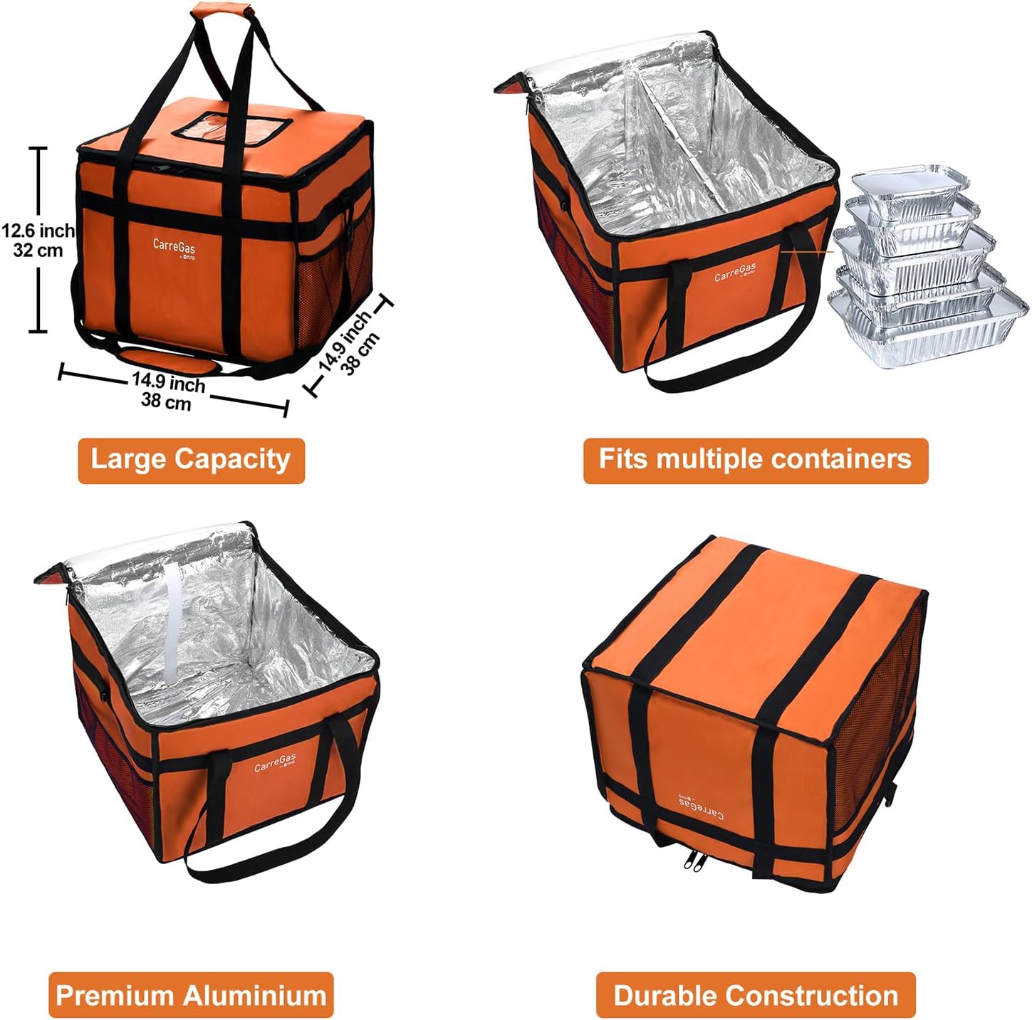 Backpack Premium Food Delivery Bag, Thermal Insulated Cooler Bag Large Capacity Suitable for Cold and Hot Food with Dividers, Takeaway Home Delivery, Suitable for Bike 40x40x43cm 68L