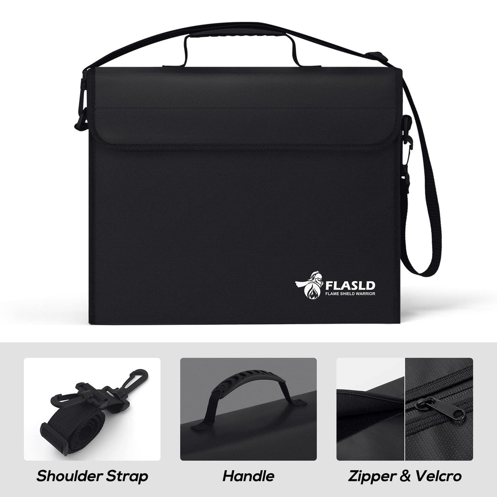 FLASLD Large Fireproof Document & Money Bags, Fireproof & Water Resistant Bag, Fireproof Folder Safe Bag for Cash, Valuables & Passport, with Silicone Coating & Zipper Closure, 60x30x30cm