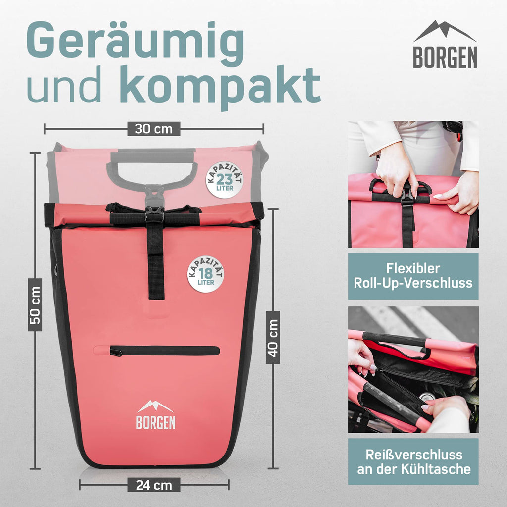 Borgen Bicycle Shopping Luggage Rack Bag - 23L with Removable Cooling Insert - Usable as Bicycle and Carrier Bag