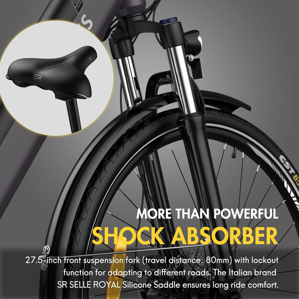 Fafrees Electric Bike for Adults WITH APP, 36V 14.5Ah/522Wh Removable Battery 100KM Pedal Assist Ebike, 27.5" Electric Bikes, 250W Electric Bicycle for City, 7 Speed Gears, F28 PRO EAPC