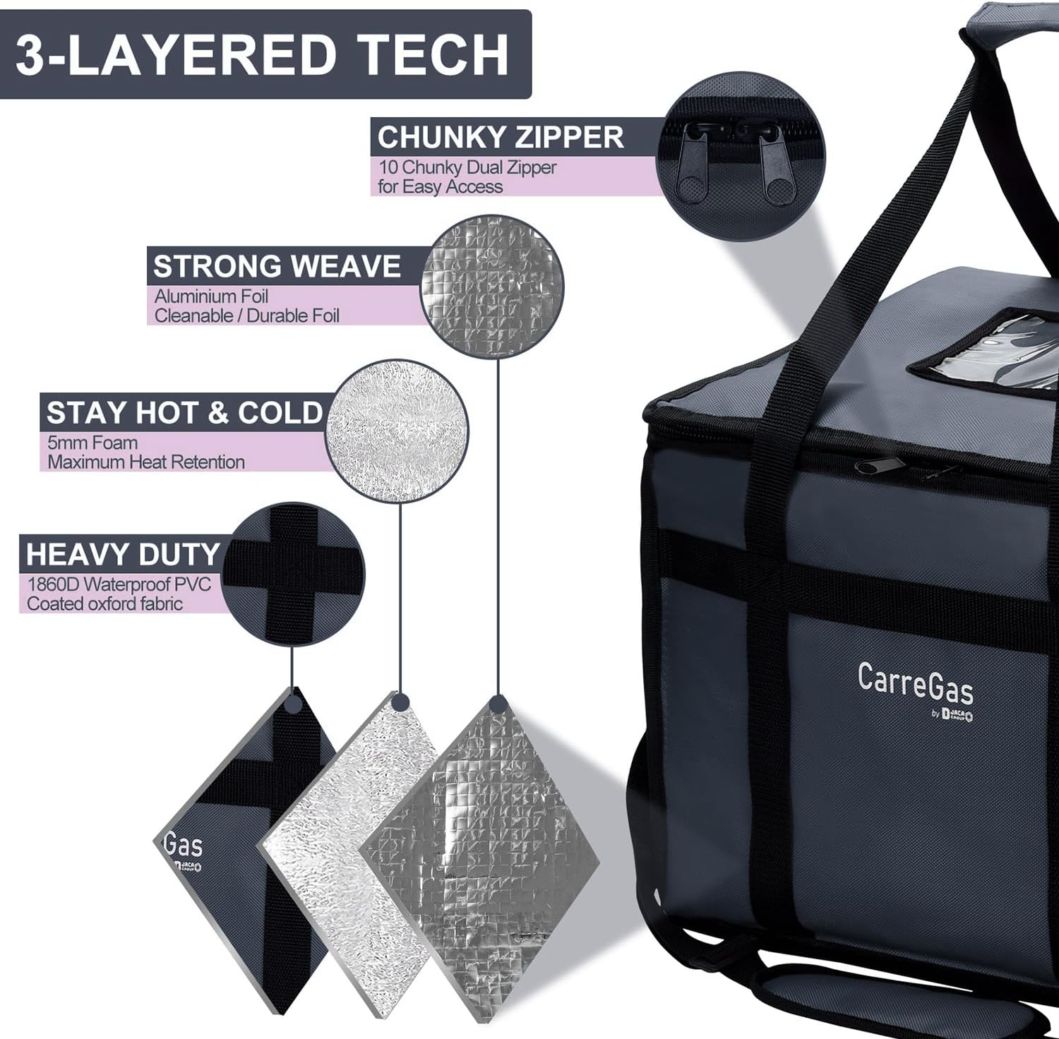 Backpack Premium Food Delivery Bag, Thermal Insulated Cooler Bag Large Capacity Suitable for Cold and Hot Food with Dividers, Takeaway Home Delivery, Suitable for Bike 40x40x43cm 68L