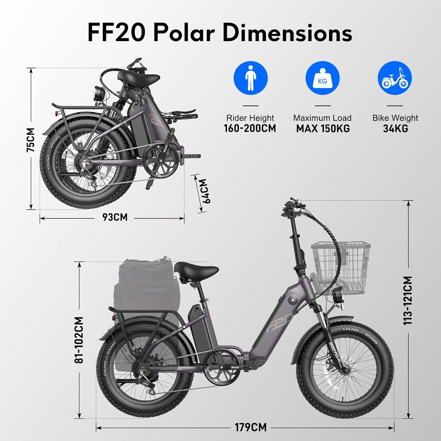 Fafrees FF20 Polar Folding Electric Bike, 998Wh Dual Battery, 140km Range, 20x4.0 INCHES Fat Tyres, Pedal Assist EBike for Audlts