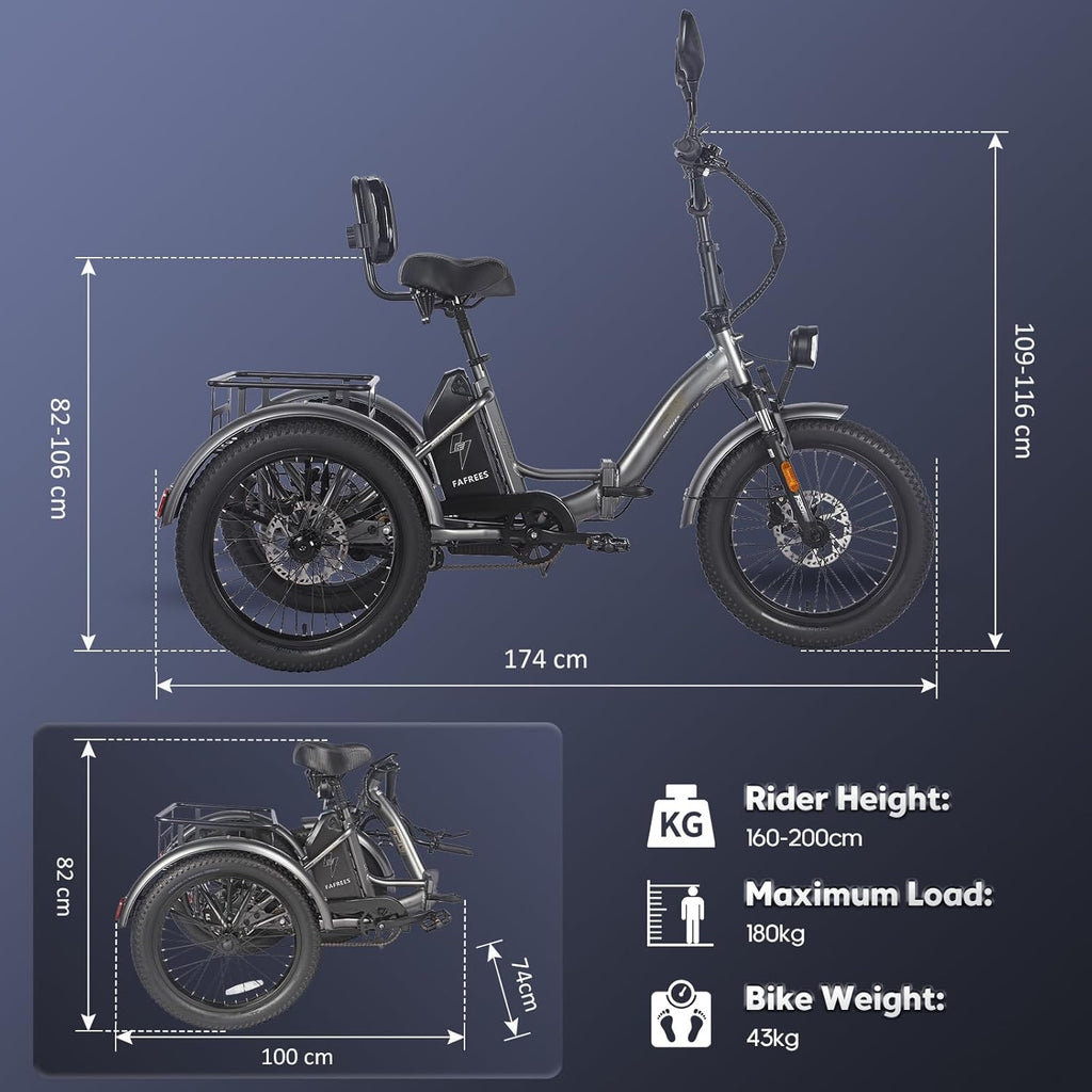 Fafrees F20 MATE Foldable Electric Tricycle for Adults – 3 Wheel Ebike, Fat Tire Cargo Trike, Adult Foldable Tricycle, Electric Trike, Urban Commuter & Leisure Ride