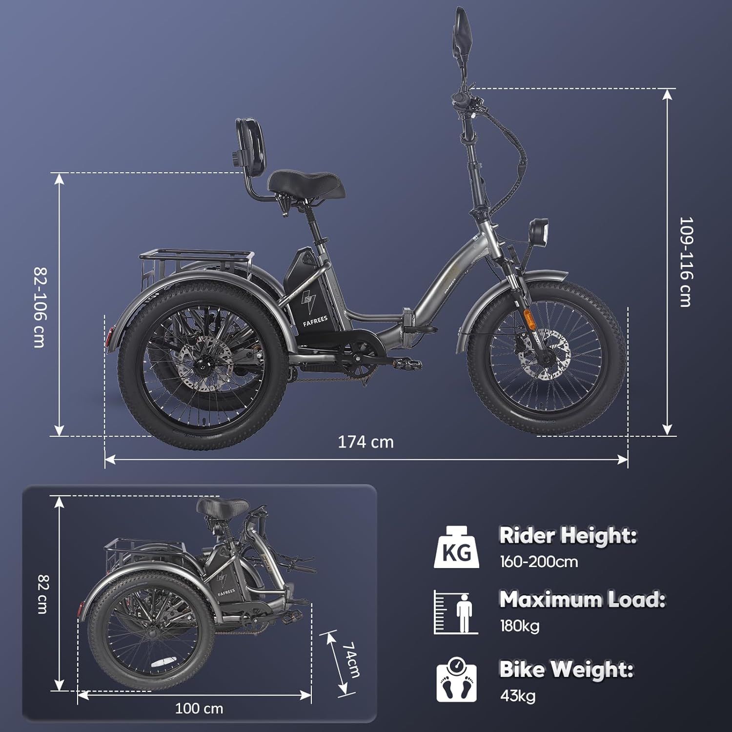Fafrees F20 MATE Foldable Electric Tricycle for Adults – 3 Wheel Ebike, Fat Tire Cargo Trike, Adult Foldable Tricycle, Electric Trike, Urban Commuter & Leisure Ride