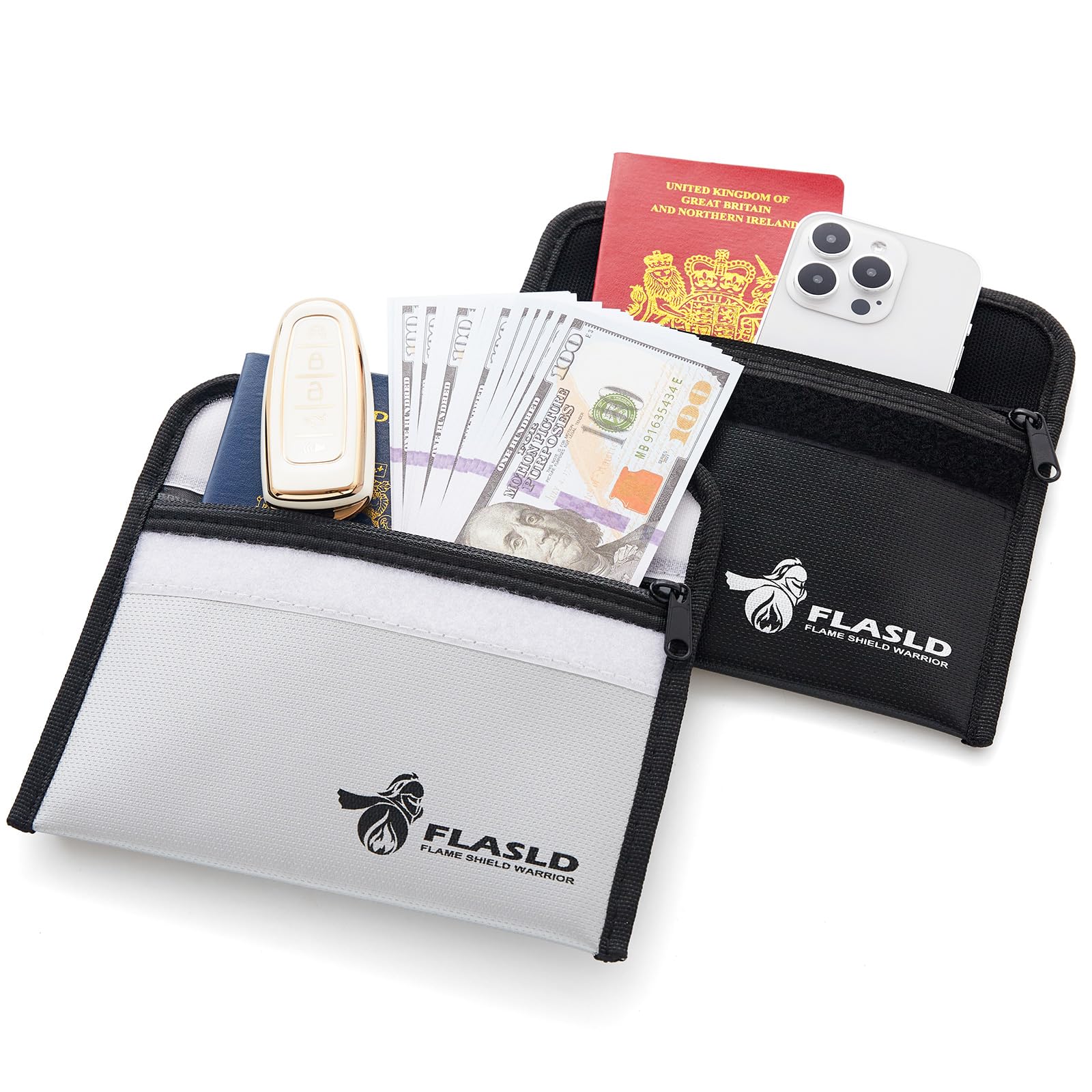 FLASLD Large Fireproof Document & Money Bags, Fireproof & Water Resistant Bag, Fireproof Folder Safe Bag for Cash, Valuables & Passport, with Silicone Coating & Zipper Closure, 60x30x30cm
