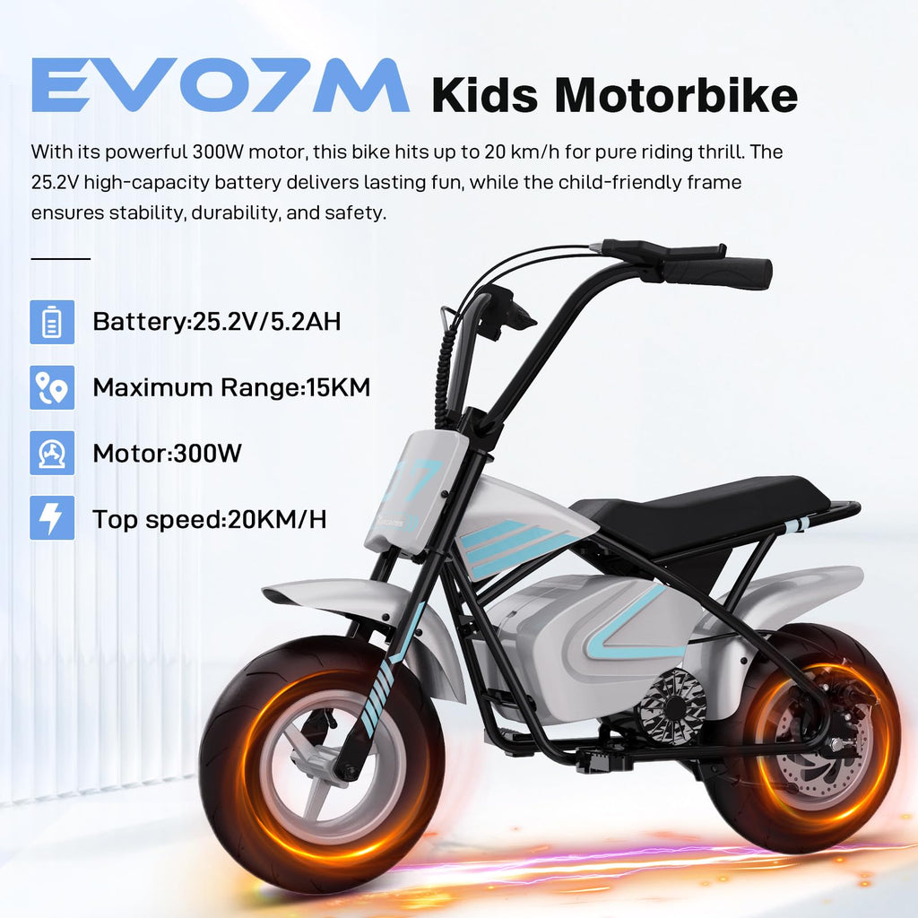 EVERCROSS Kids Electric Motorcycle, 11” Tires, 20km/h Max Speed, 15km Range, Disc Brake, 300W Motor, Electric Dirt Bike for Boys & Girls