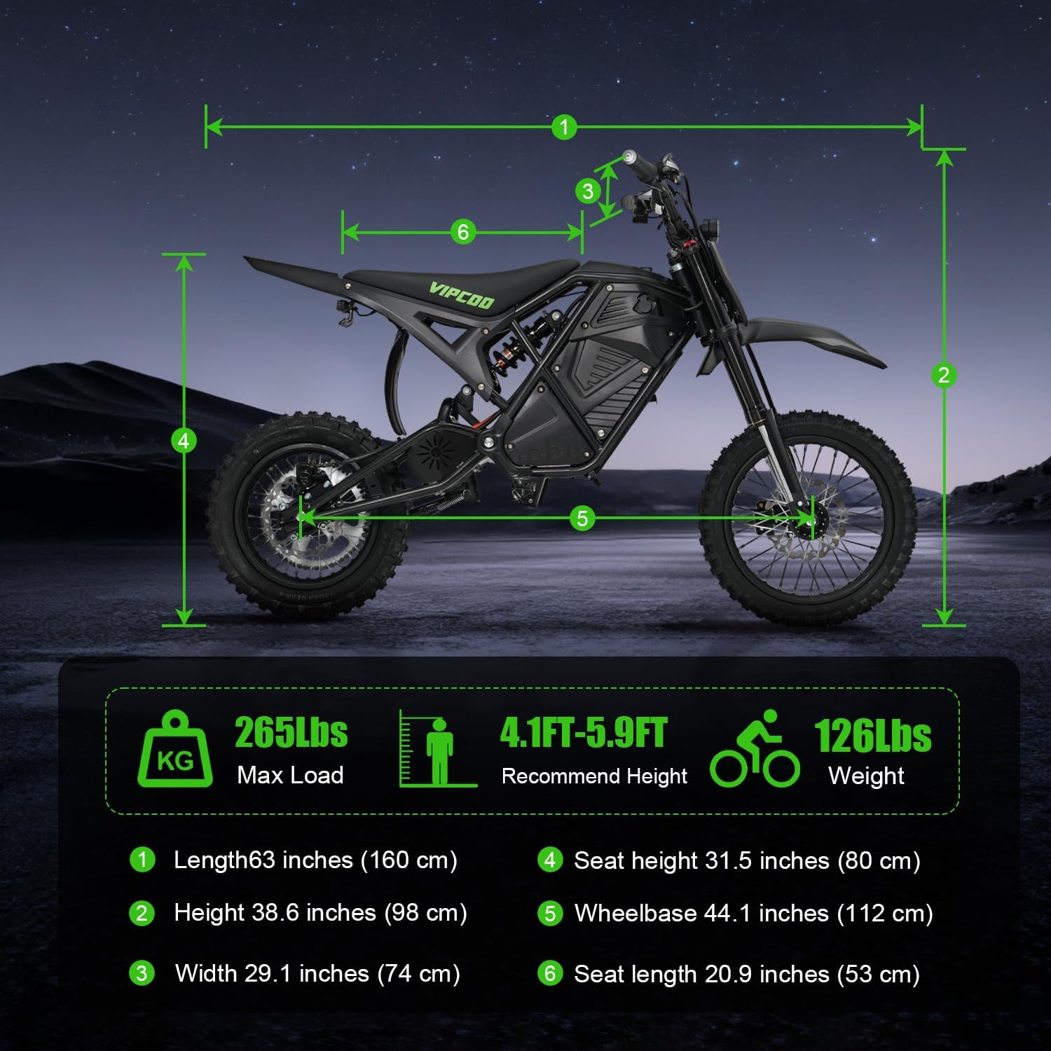 VIPCOO H3 Electric Dirt Bike for Teens Adults,14"/12" Off Road Dirt Bike Fit Age 13+,48V/23Ah Removable Battery Up to 25-43.5Miles,Dual Hydraulic Brakes & Full Suspension E-bike