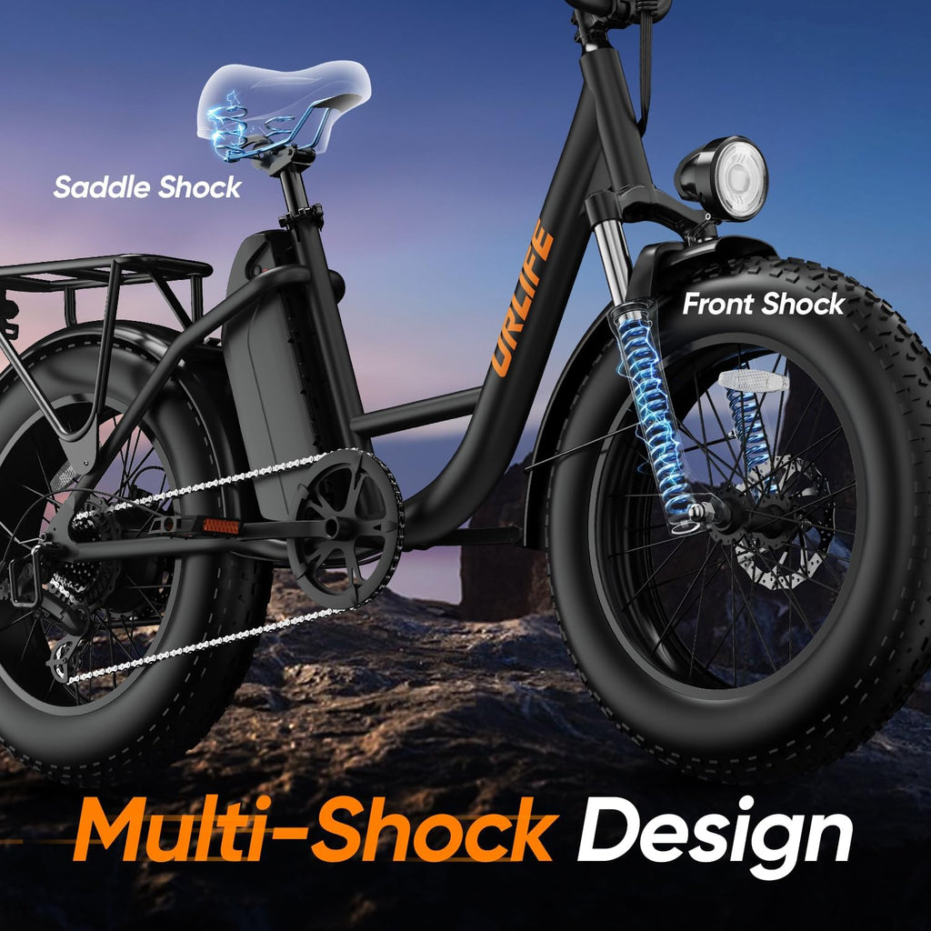 URLIFE 20" x 4.0 Electric Bike, Fat Tire E-Bike with 48V 15.6Ah Removable Battery, Colorful LCD Display, 7 Speed, Up to 110km, Electric Mountain Bike with Front Suspension for Adults