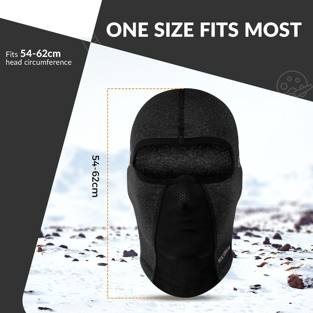 ROCKBROS Windproof Balaclava Breathable Face Cover Winter Thermal Fleece Neck Warmer Headcover Outdoor Sports Cycling Skiing Hats Fit Helmet Elastic Headwear 54-62CM