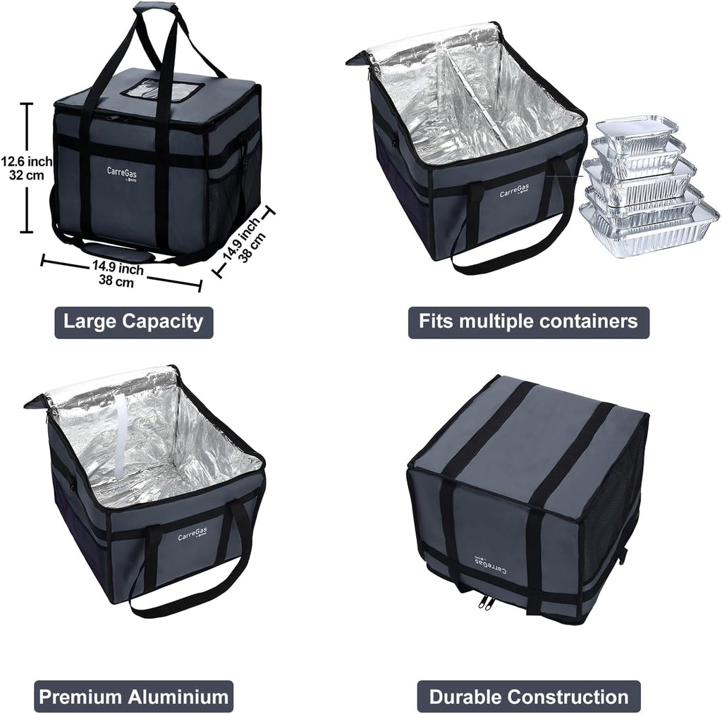 Backpack Premium Food Delivery Bag, Thermal Insulated Cooler Bag Large Capacity Suitable for Cold and Hot Food with Dividers, Takeaway Home Delivery, Suitable for Bike 40x40x43cm 68L