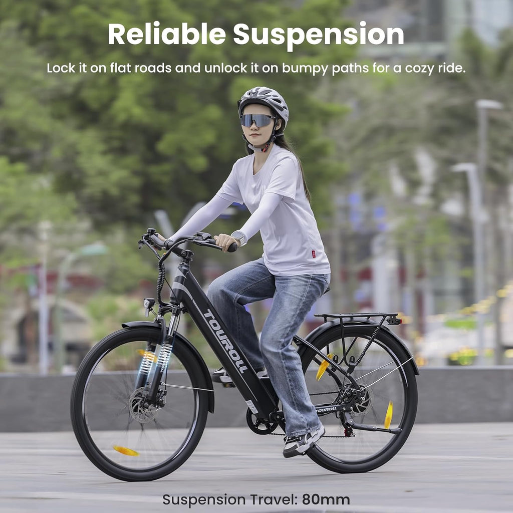 Touroll J1 ST 27.5" Electric Bike for Adults, 7 Speed Electric Bicycle with 36V 15.6Ah Removable Battery, 100km Range Pedal Assist City E Bike for Commute and Trekking, LCD Display, Dual Disc Brake