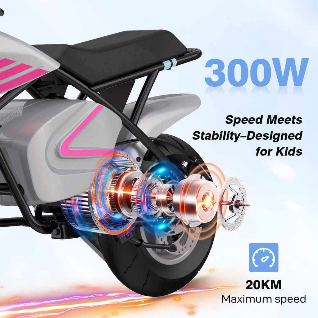 EVERCROSS Kids Electric Motorcycle, 11” Tires, 20km/h Max Speed, 15km Range, Disc Brake, 300W Motor, Electric Dirt Bike for Boys & Girls