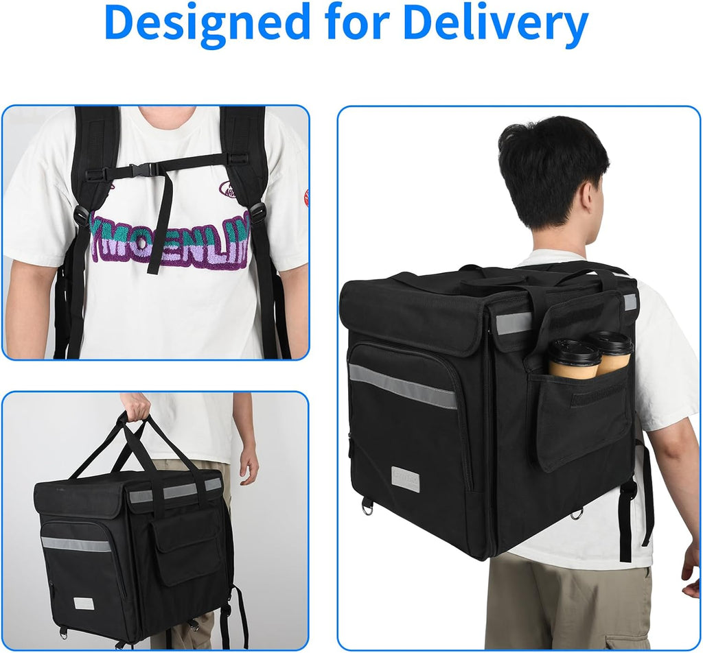 Backpack Premium Food Delivery Bag, Thermal Insulated Cooler Bag Large Capacity Suitable for Cold and Hot Food with Dividers, Takeaway Home Delivery, Suitable for Bike 40x40x43cm 68L
