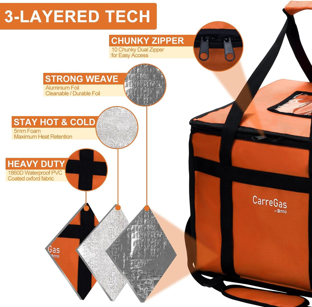 Backpack Premium Food Delivery Bag, Thermal Insulated Cooler Bag Large Capacity Suitable for Cold and Hot Food with Dividers, Takeaway Home Delivery, Suitable for Bike 40x40x43cm 68L