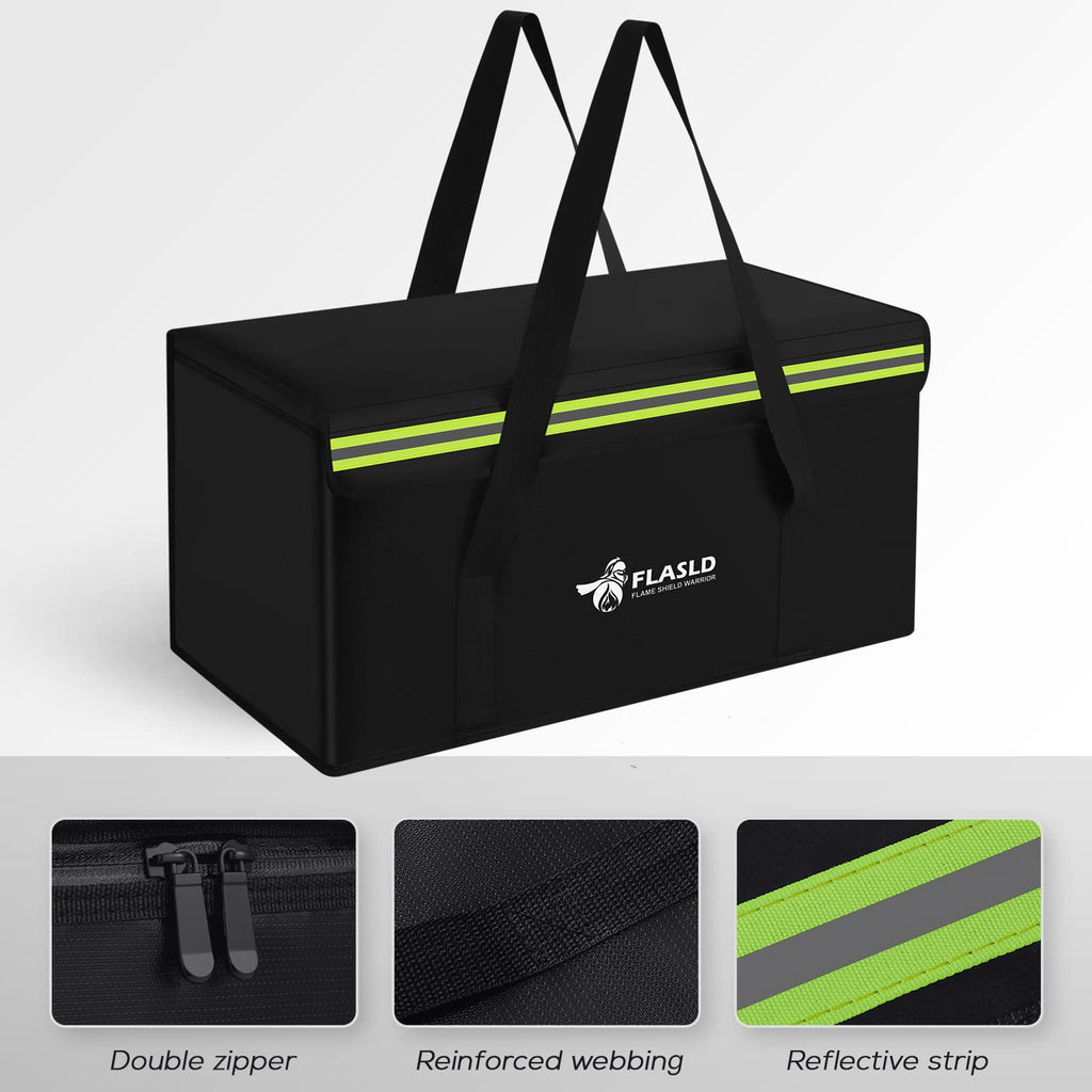 FLASLD Large Fireproof Document & Money Bags, Fireproof & Water Resistant Bag, Fireproof Folder Safe Bag for Cash, Valuables & Passport, with Silicone Coating & Zipper Closure, 60x30x30cm