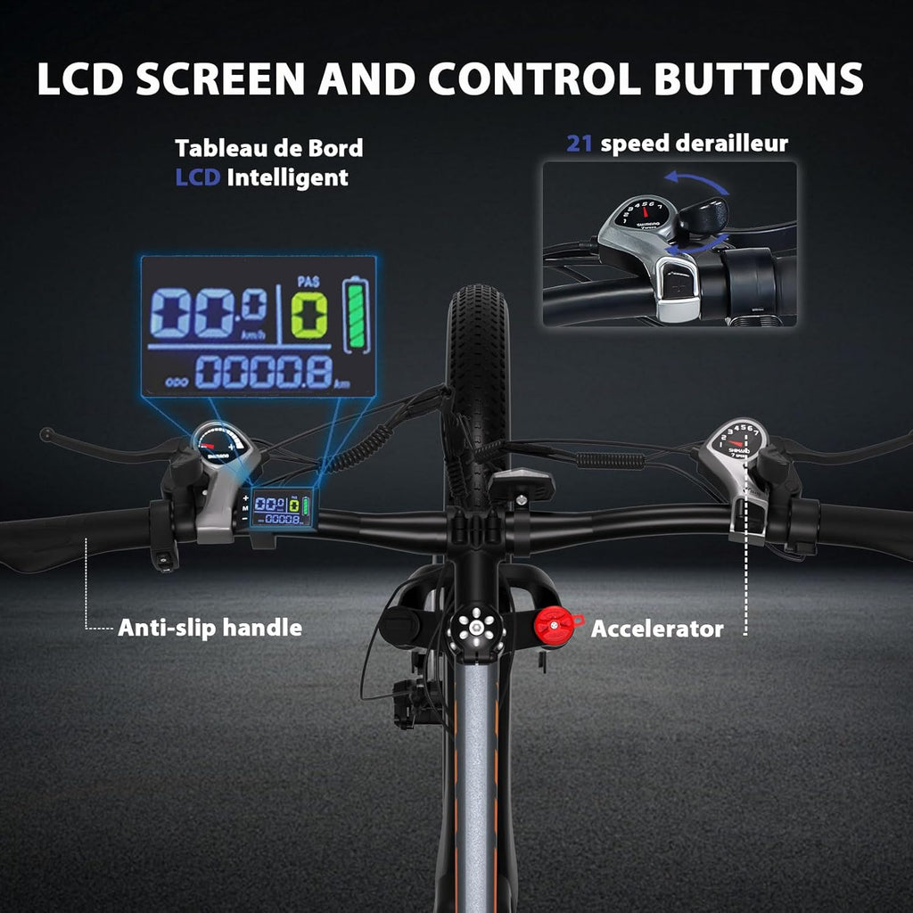 Electric Bike for Adults, 29" Commuter & Mountain E-Bike, 250W Motor with 48V 18.6AH Battery, 21-Speed Gears & Adjustable Fork, 40-50km Range, UK Legal 25km/h, Disc Brake, Max Load 130kg