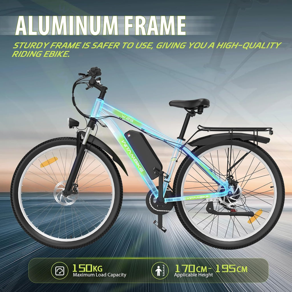 Mens Electric Bike 29" Off-Road & City E Bike, 250W Motor, 36V 15Ah Battery, 25km/h, 21-Speed, Hydraulic Suspension, 180mm Disc Brake, LED Display & Headlight, Up to 90km Range, 150kg Max Load