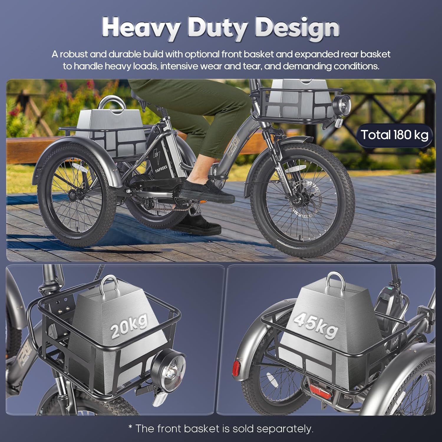 Fafrees F20 MATE Foldable Electric Tricycle for Adults – 3 Wheel Ebike, Fat Tire Cargo Trike, Adult Foldable Tricycle, Electric Trike, Urban Commuter & Leisure Ride