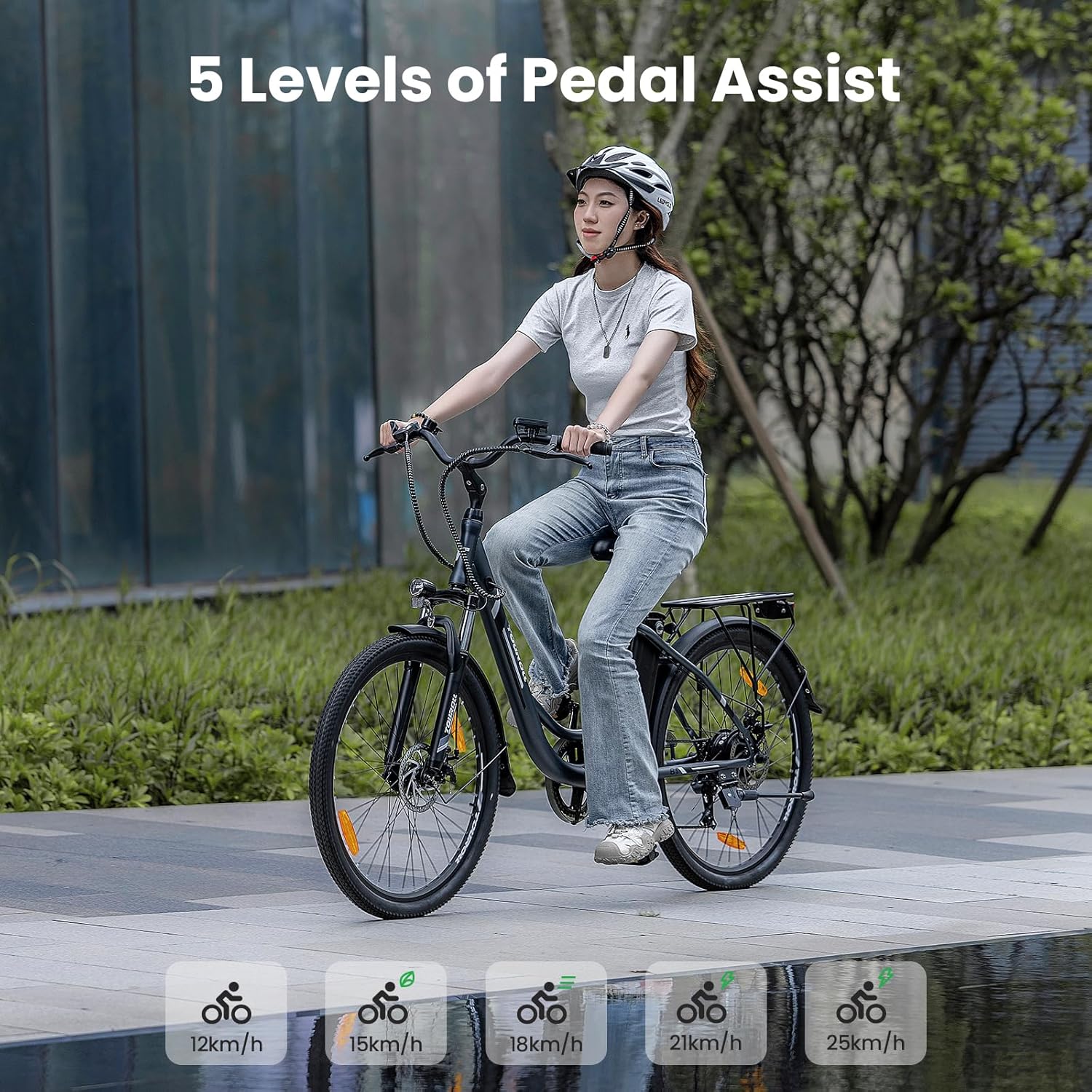 Touroll B1 Electric Bike for Adults, 26'' City Urban E-Bike, 36V 15.6Ah Removable Battery, 7 Speed Adjustable Seat Height Electric Bicycle