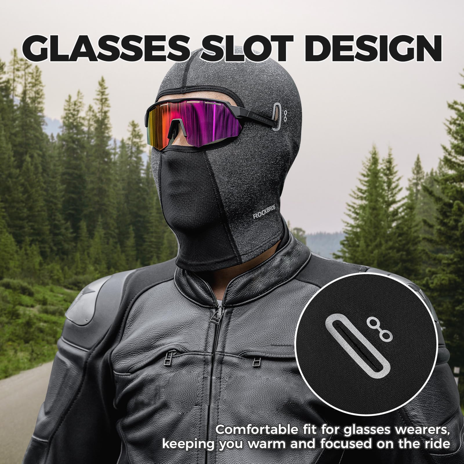 ROCKBROS Windproof Balaclava Breathable Face Cover Winter Thermal Fleece Neck Warmer Headcover Outdoor Sports Cycling Skiing Hats Fit Helmet Elastic Headwear 54-62CM