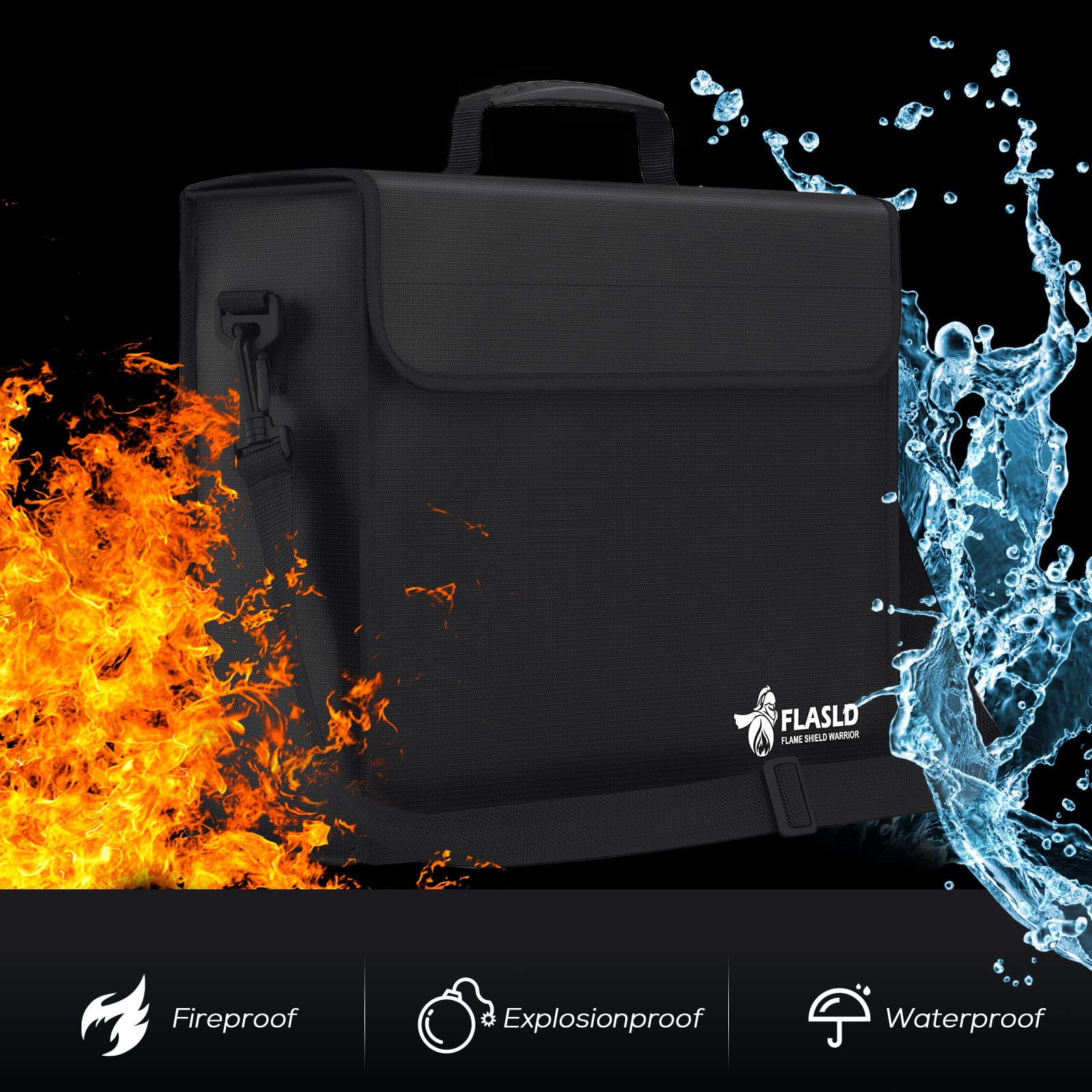 FLASLD Large Fireproof Document & Money Bags, Fireproof & Water Resistant Bag, Fireproof Folder Safe Bag for Cash, Valuables & Passport, with Silicone Coating & Zipper Closure, 60x30x30cm
