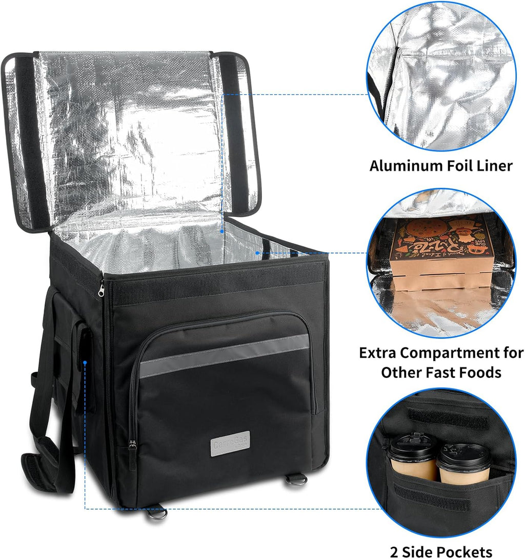 Backpack Premium Food Delivery Bag, Thermal Insulated Cooler Bag Large Capacity Suitable for Cold and Hot Food with Dividers, Takeaway Home Delivery, Suitable for Bike 40x40x43cm 68L
