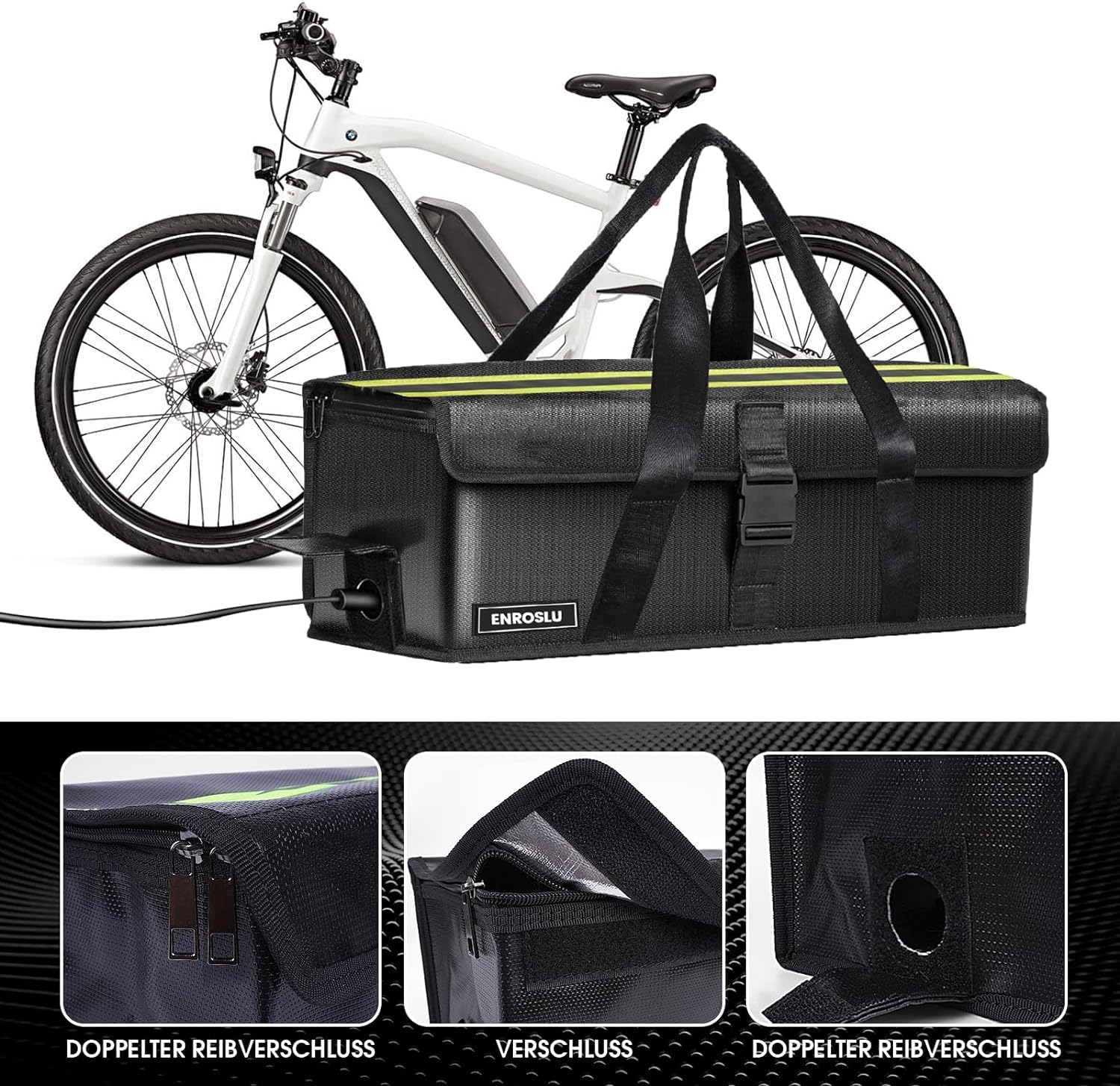 Ebike Battery Bag, 8 Layers Fire Protection, Fireproof Battery Bag up to 1800°C, Waterproof, Explosion-Proof, Transport, Charging